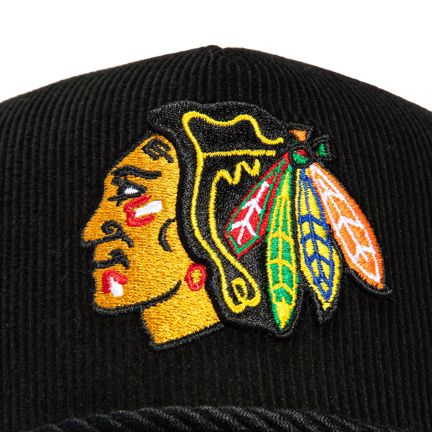 New Era 9Forty A-Frame Corduroy Rope Chicago Blackhawks Logo Patch Snapback Trucker Hat - Black | Official NHL Licensed Cap for Men & Women | Perfect for Sports Fans, Game Day & Streetwear Fashion