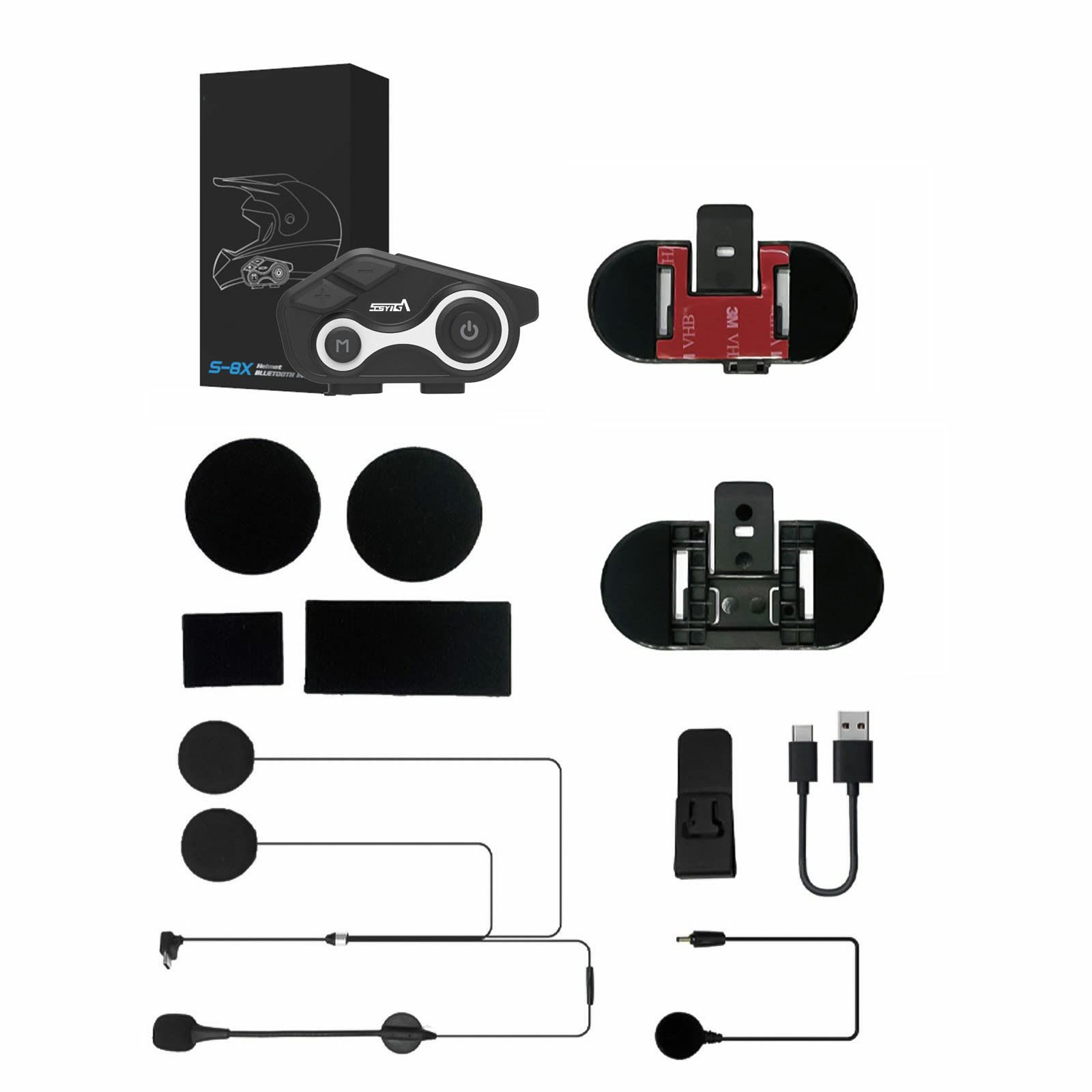 SCSYIGA Motorcycle Bluetooth Helmet Intercom S-8X - 1000M Range, Noise Cancelling, Waterproof Communication System for 2 Riders with FM Radio - Perfect for Motorcycle Riding, Skiing & Outdoor Adventures