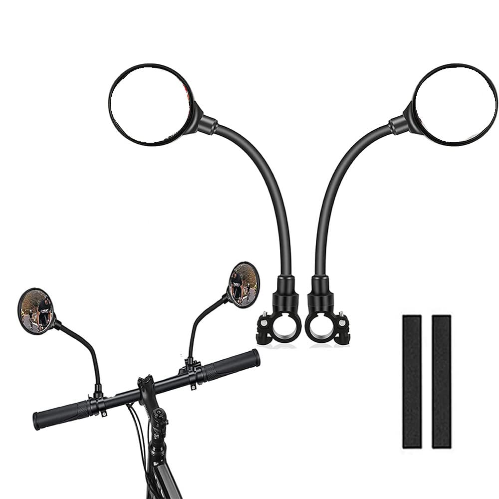 2 Pack Bike Mirrors - 360° Adjustable Rotatable Wide Angle Rear View Safety Mirrors for Mountain/Road/Electric Bikes & Skateboards | Handlebar Mount | Acrylic Convex Design | Perfect for Commuting, Cycling Safety & Urban Riding