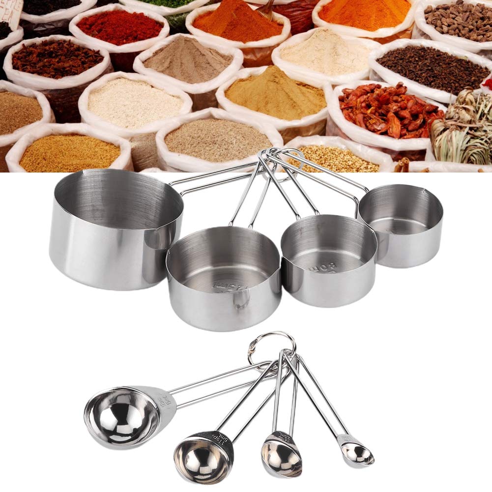 Stainless Steel Measuring Cups and Spoons Set - 18-Piece Kitchen Measuring Tools for Baking, Cooking & Coffee - Perfect for Home, Milk Tea Shop, Bar & Coffee Shop (Silver) | Durable & Portable Measurement Kit for Liquid & Dry Ingredients