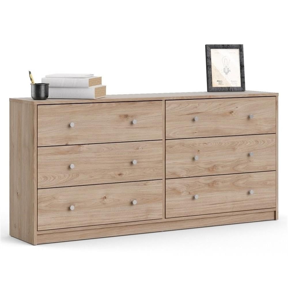 Scandinavian 4-Piece Bedroom Furniture Set with 6-Drawer Dresser, 3-Drawer Chest & Nightstands - Modern Pewter Handles, Smooth Glides - Jackson Hickory Finish for Cozy Bedroom Decor