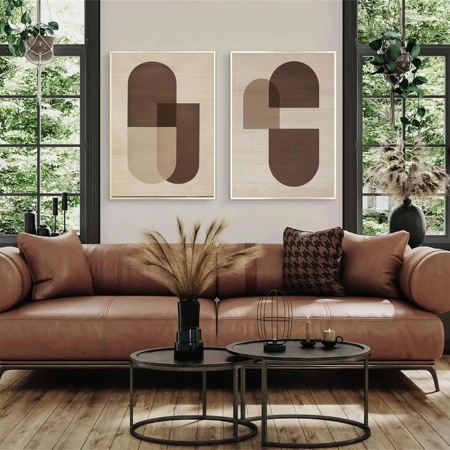 Abstract Beige & Brown Wall Art Set of 2 - Modern Canvas Paintings for Living Room, Bedroom & Office Decor #BB118
