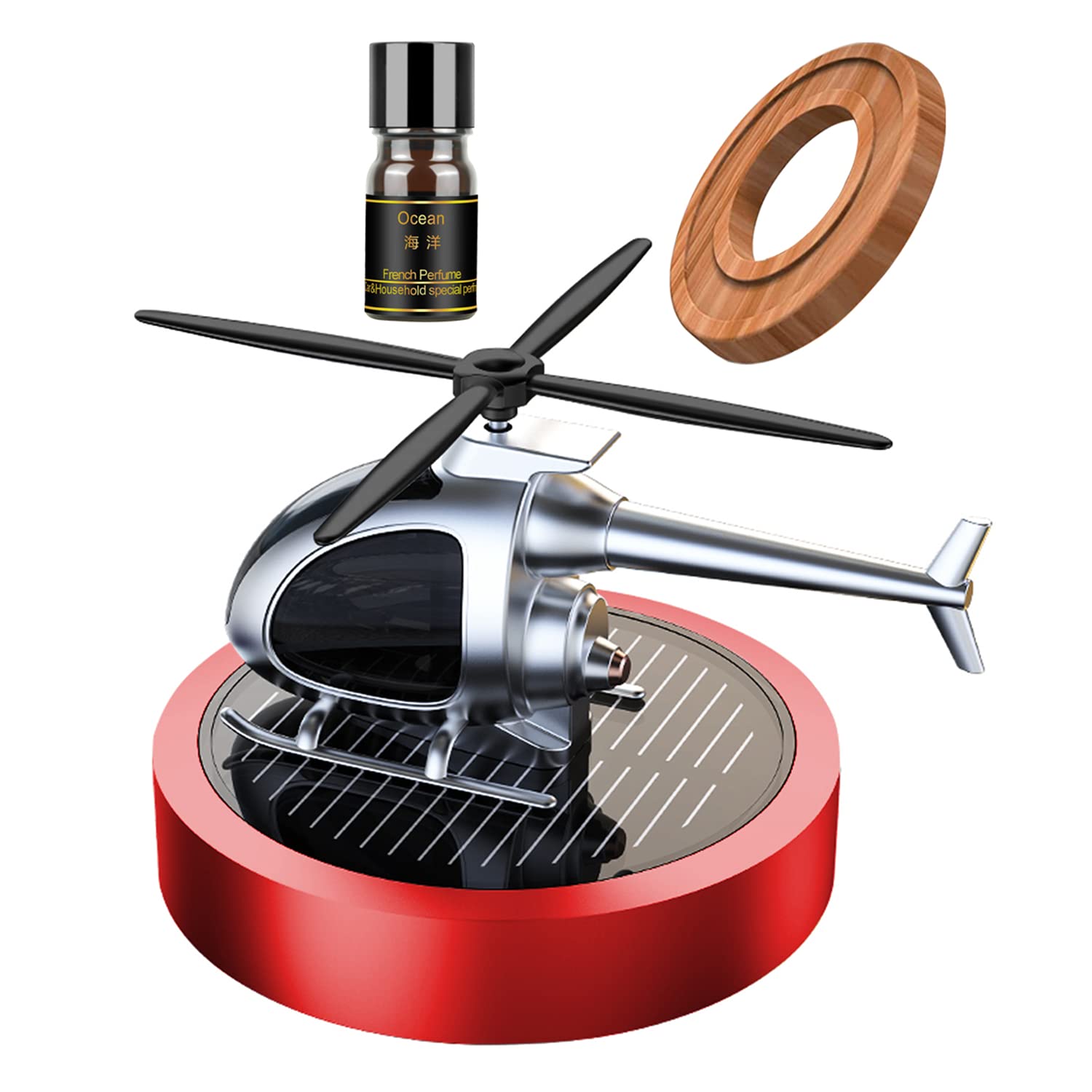 Kwak's Solar Powered Car Air Freshener - Rotating Airplane Essential Oil Diffuser with Solar Panel, Red Car Interior Accessories & Decoration for Home, Office, and Travel Use