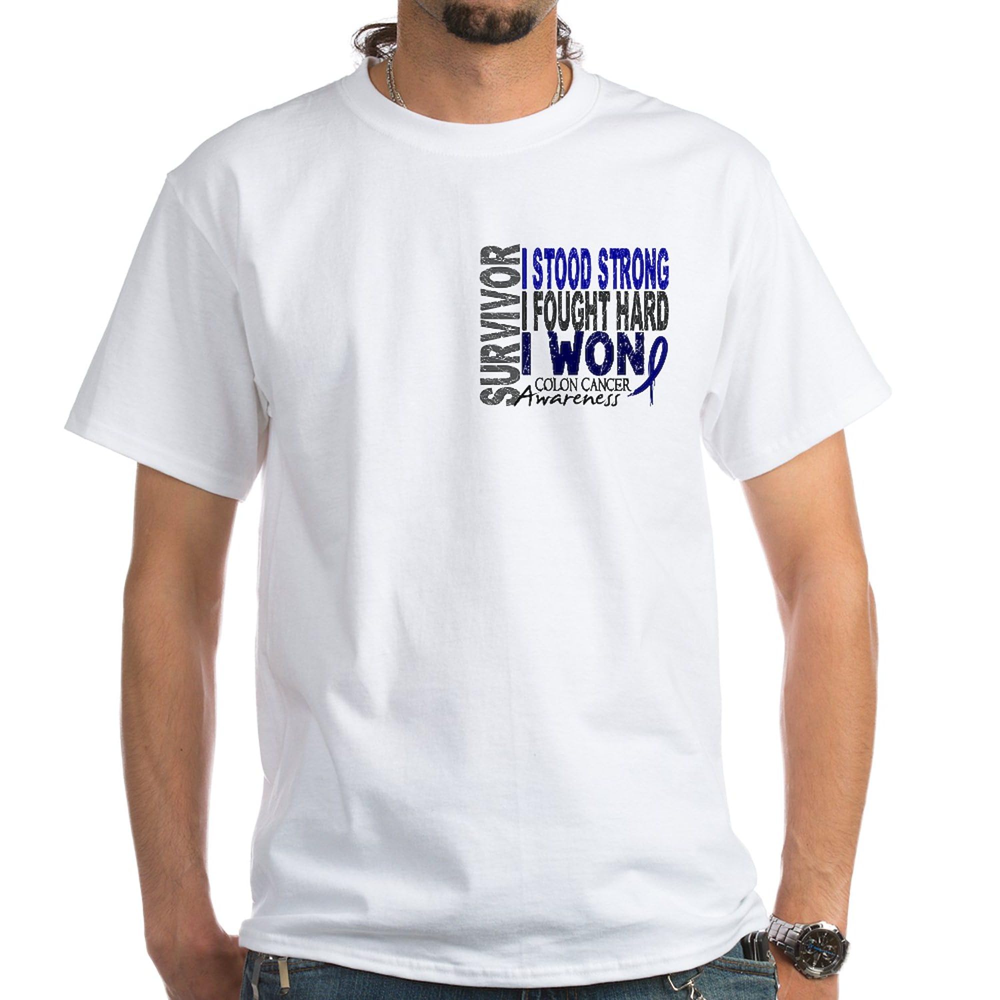Survivor 4 Colon Cancer Awareness T-Shirt for Men - 100% Cotton White Graphic Tee - Support Cancer Fighters - Perfect for Fundraisers, Awareness Events & Daily Wear