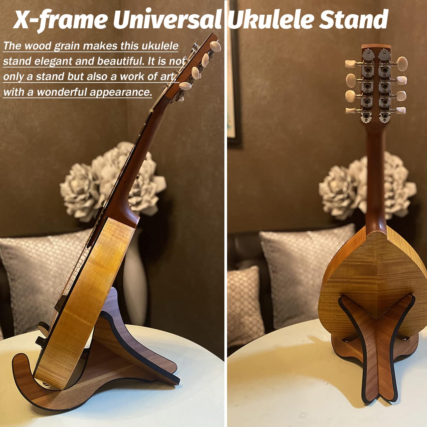 2 Pack Wooden Ukulele Stand Holder - Folding Portable Instrument Stand for Ukulele, Violin, Mandolin & Banjo - Perfect for Home, Studio & Travel Use
