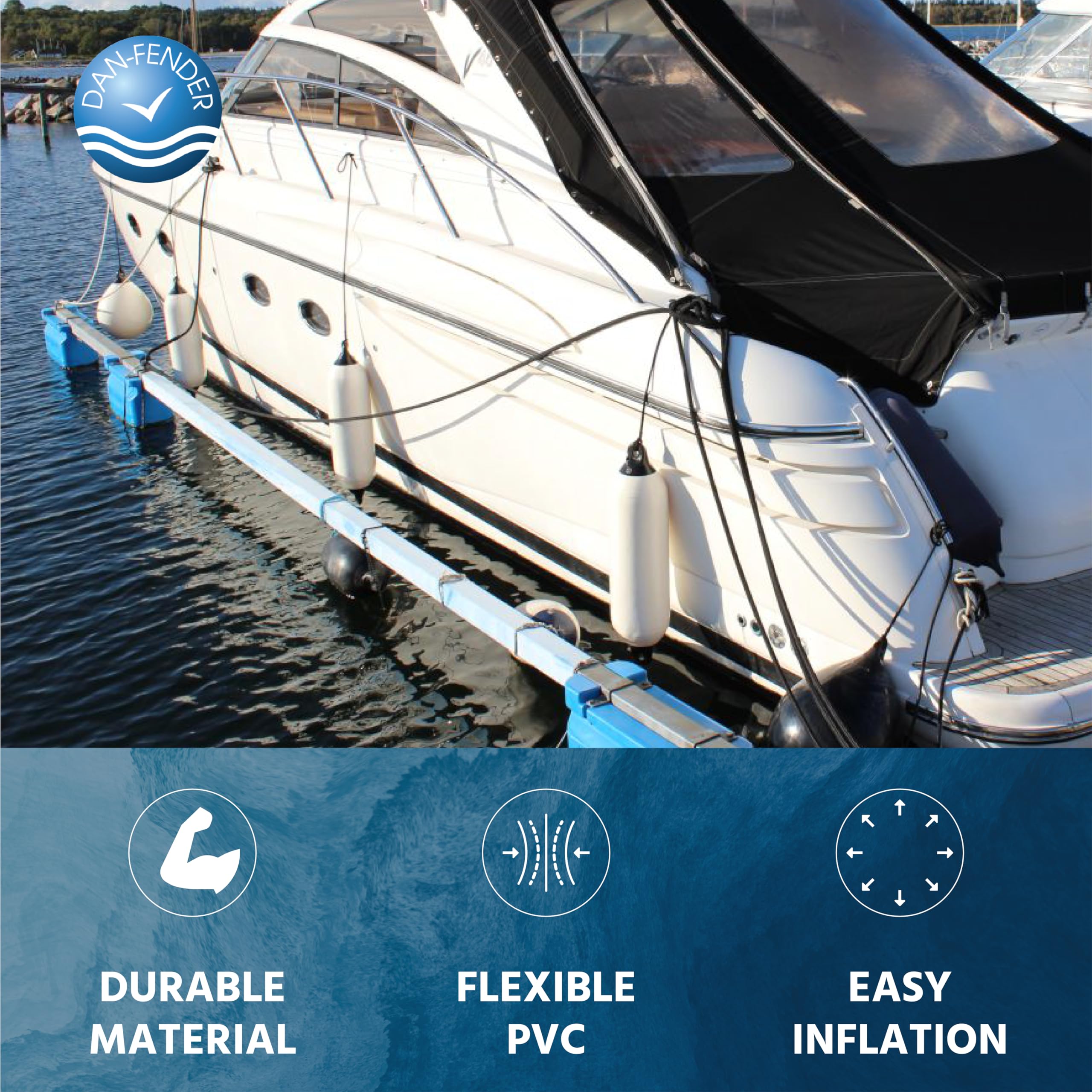 Heavy Duty Boat Fender Bumper - All Weather Marine Protection for Docking & Mooring - Strong Flexible Boat Accessory with Inflation Adapter - Perfect for Yachts, Sailboats & Dockside Protection