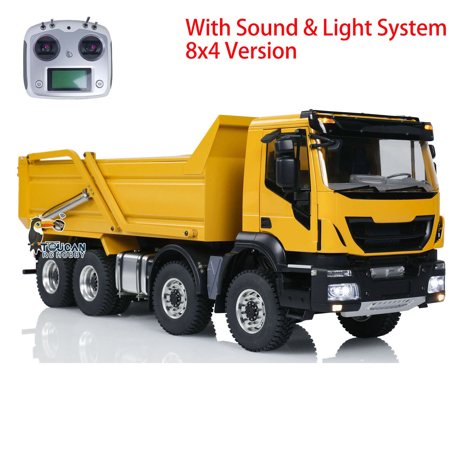 1/14 Scale Metal RC Hydraulic Dump Truck with Flip Cover, LED Lights & Sound System - Remote Control Construction Vehicle for Kids & Adults - Perfect for Play, Collecting & Display