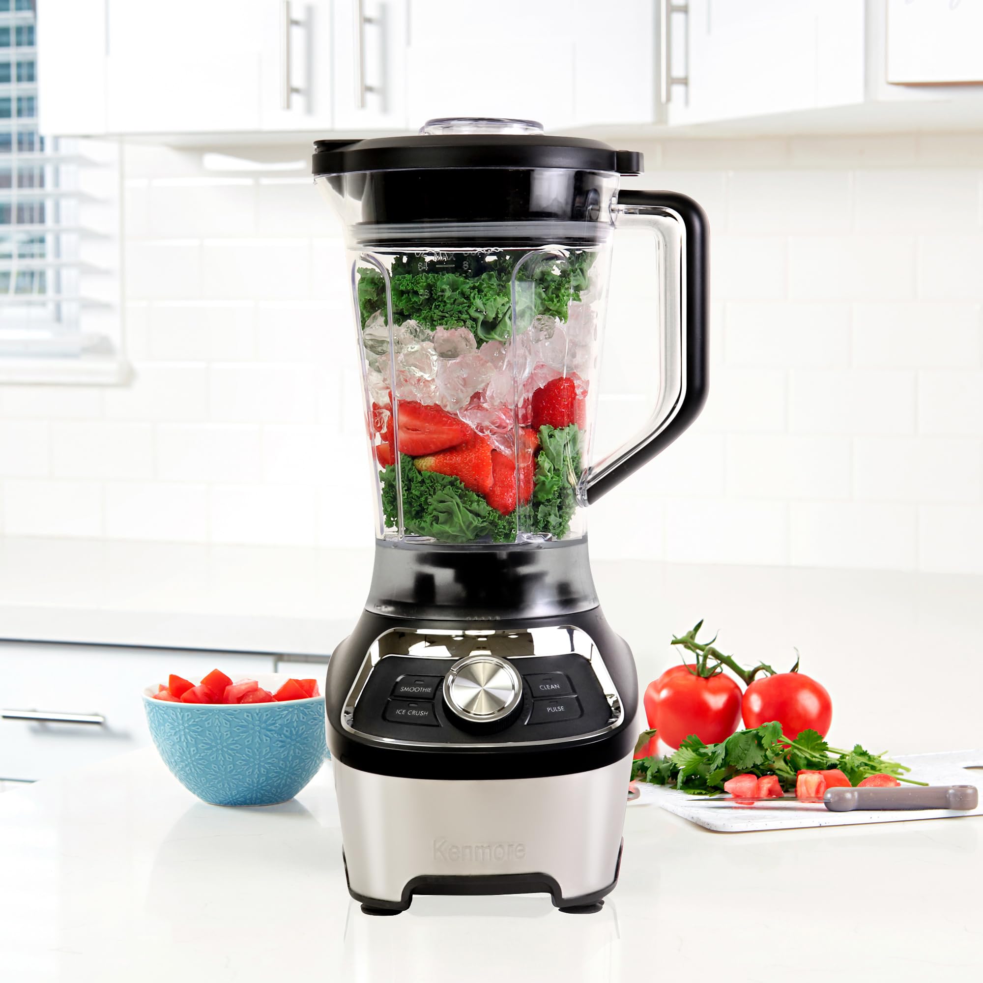 Kenmore Countertop Blender - 1000W Electric Mixer for Smoothies, Protein Shakes, Milkshakes & Purees | Ice Crush & Pulse Function | Dishwasher Safe Glass Pitcher | Perfect for Kitchen, Gym & Healthy Lifestyle | Black