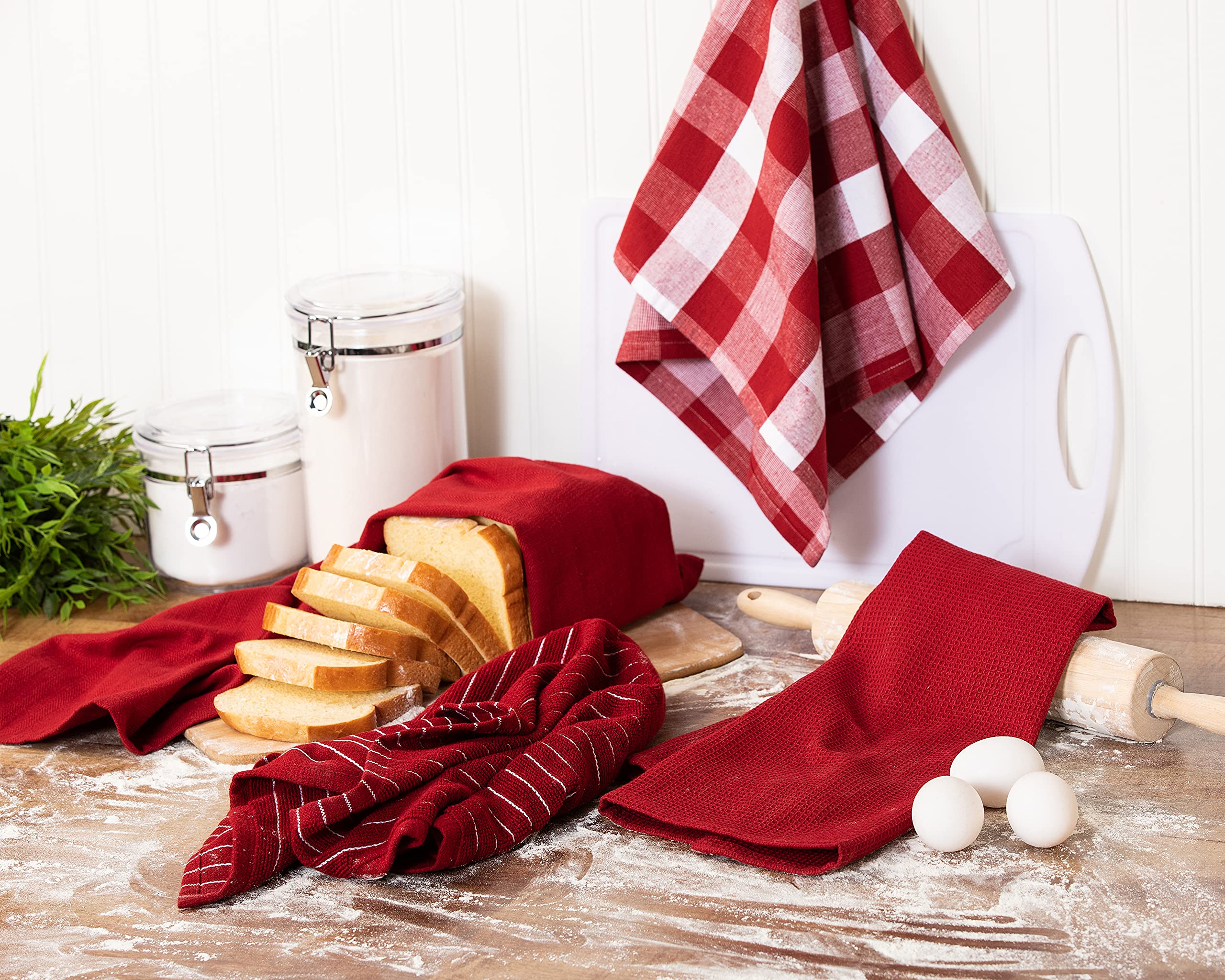 Premium 100% Cotton Red Dish Towels & Tea Towels - Absorbent, Durable Kitchen Towels (28