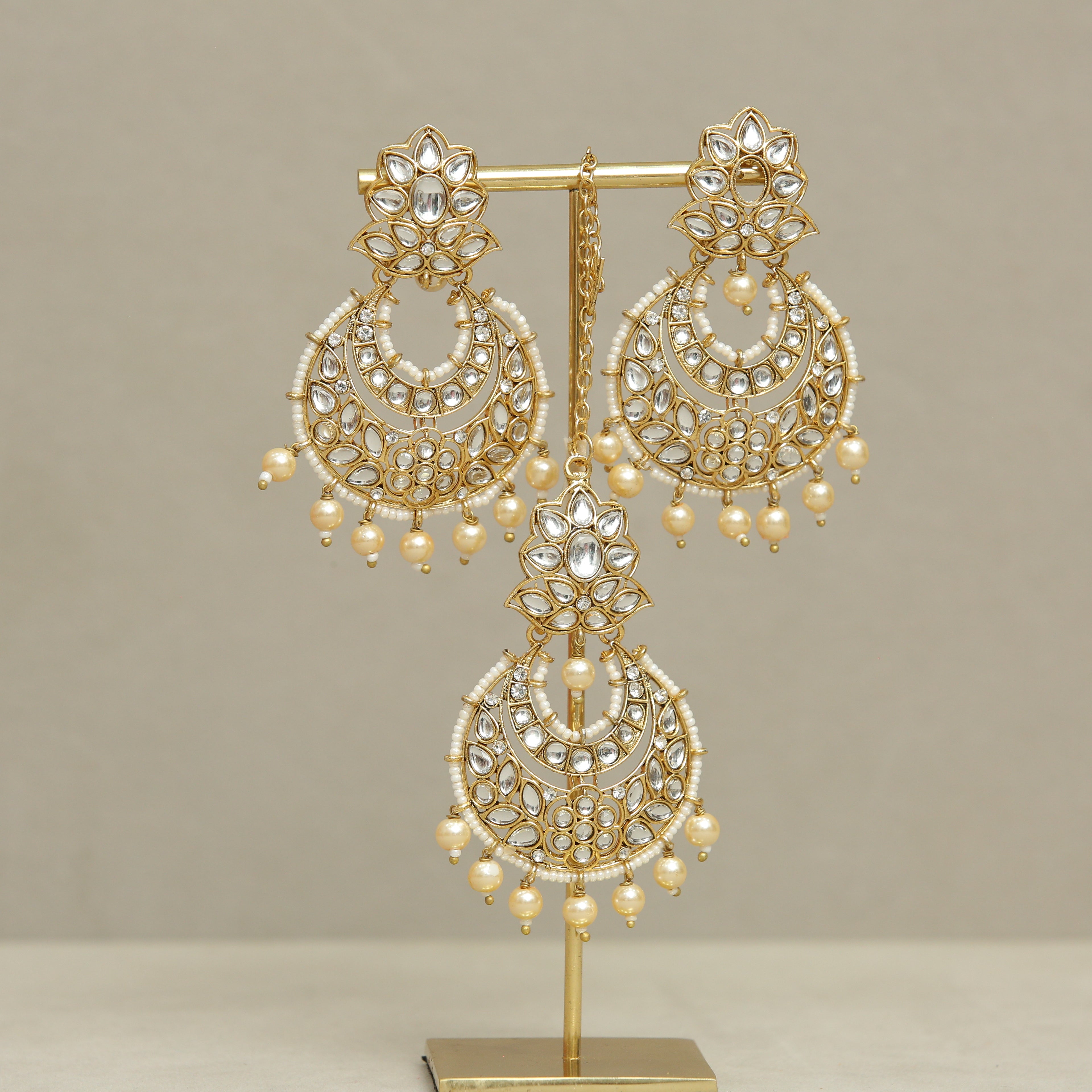 Emilia Kundan Earrings and Tikka Set | Indian Bridal Jewelry | Wedding Accessories for Women | Perfect for Bridal, Party, and Festive Occasions