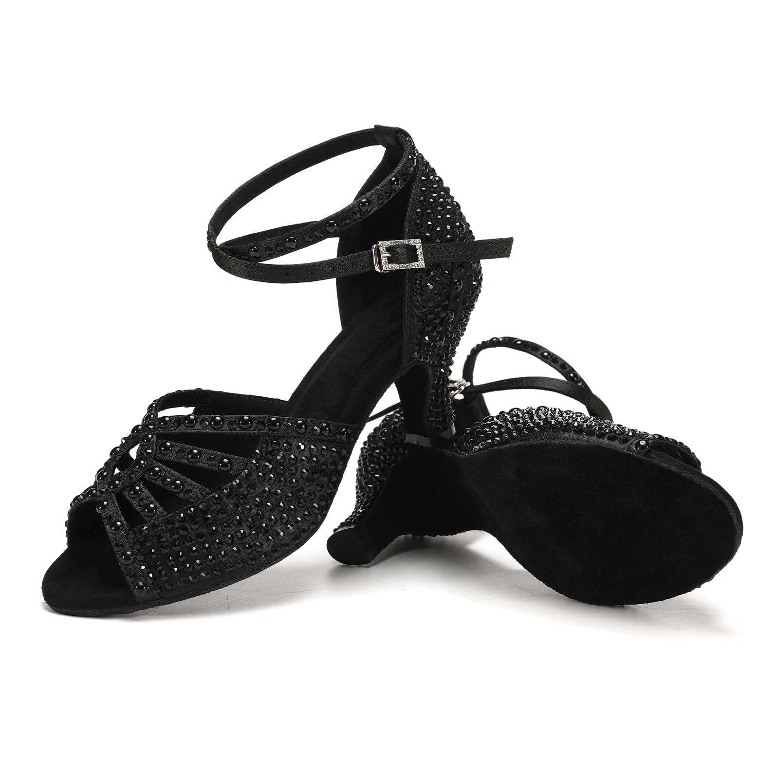 Professional Women's Latin Dance Shoes with Rhinestones - Satin Ballroom Salsa Dancing Shoes for Women - Perfect for Performances, Competitions & Social Dancing