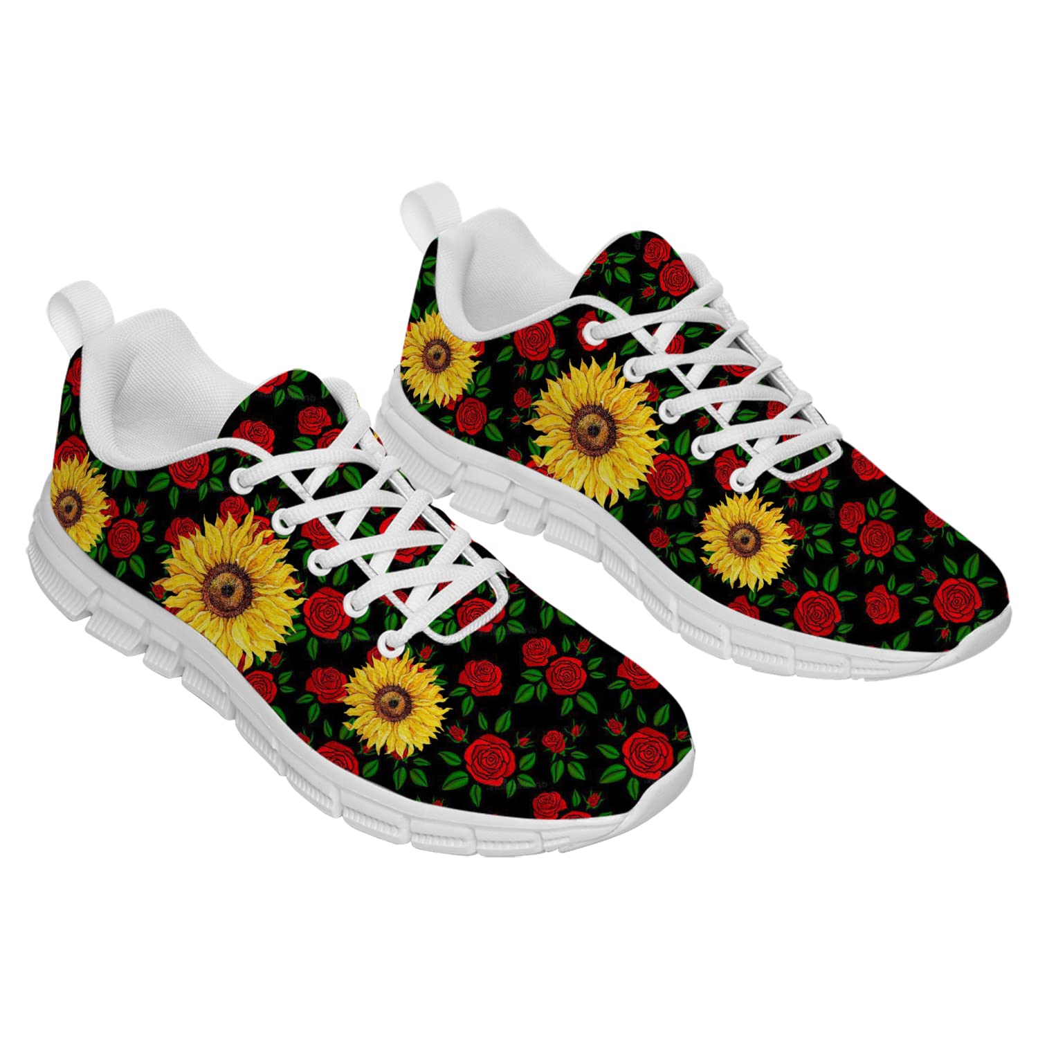 3D Printed Rose Sneakers for Women & Men - Floral Tennis Shoes with Red Rose & Sunflower Design - Perfect Gift for Flower Lovers (Men's Size 9/Women's 7.5) - Ideal for Casual Wear, Sports & Fashion Outfits