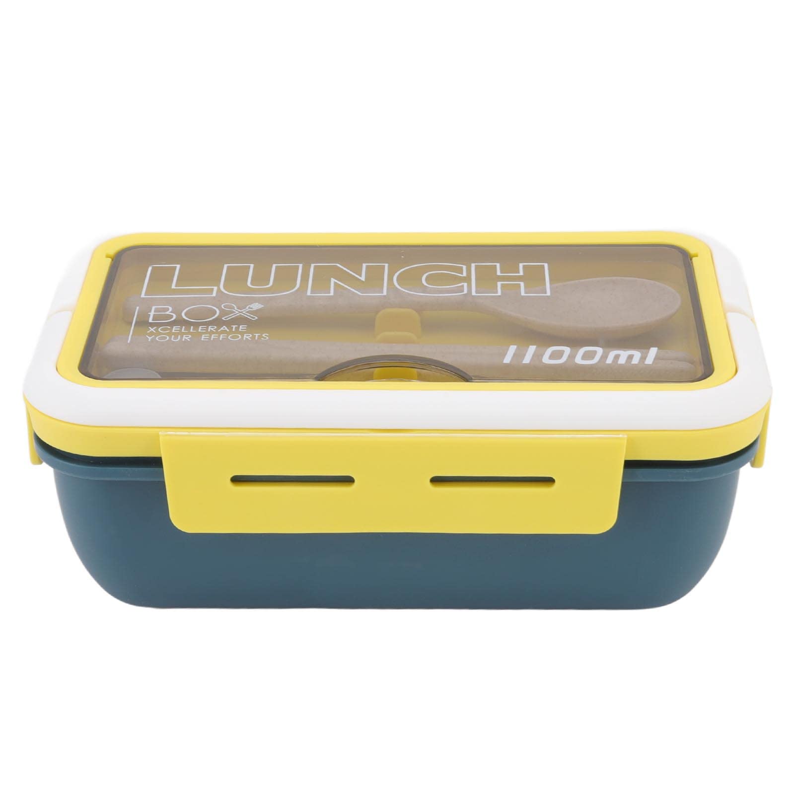 1100ml Large Capacity Bento Box for Adults & Kids - 2 Compartment Insulated Lunch Box with Chopsticks & Spoon | Leakproof Thermal Food Container for School, Office, Work, Picnics (Yellow)