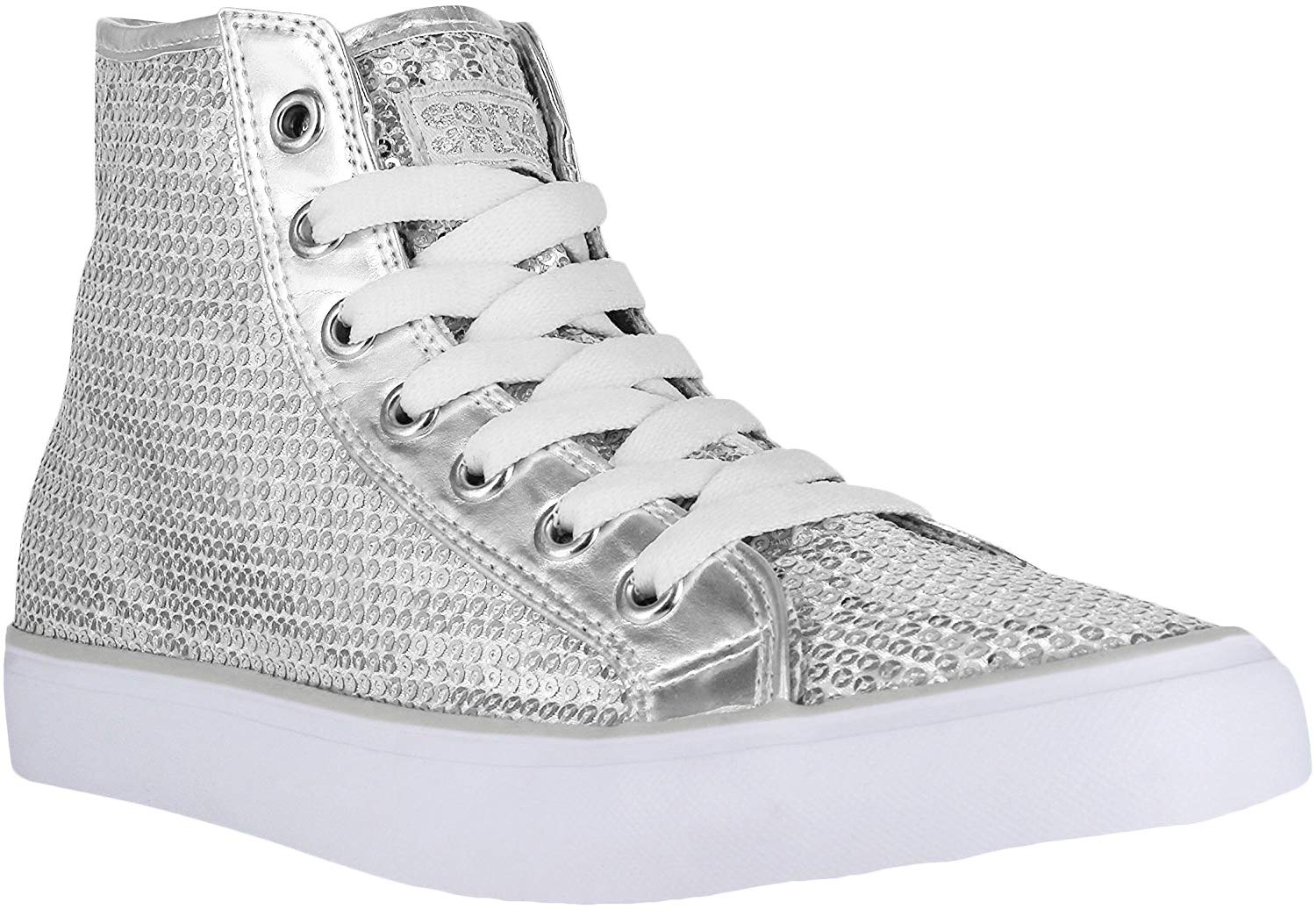 Women's Disco II Sequin Glitter High Top Sneakers - Fashion Dance Shoes for Parties, Performances & Nightlife (Gold/Silver) - Perfect for Club Dancing, Stage Shows & Costume Outfits