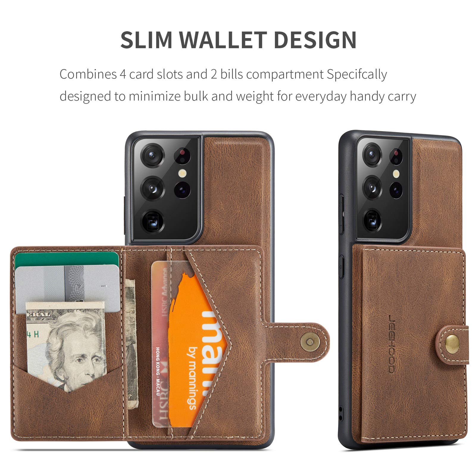 Samsung S21 Plus 5G Magnetic Wallet Case - Detachable Credit Card Holder with Money Clip, Front Pocket Stand, Shockproof Leather Cover for Men & Women (Brown) | Wireless Charging Compatible | Perfect for Daily Use, Travel & Business Meetings