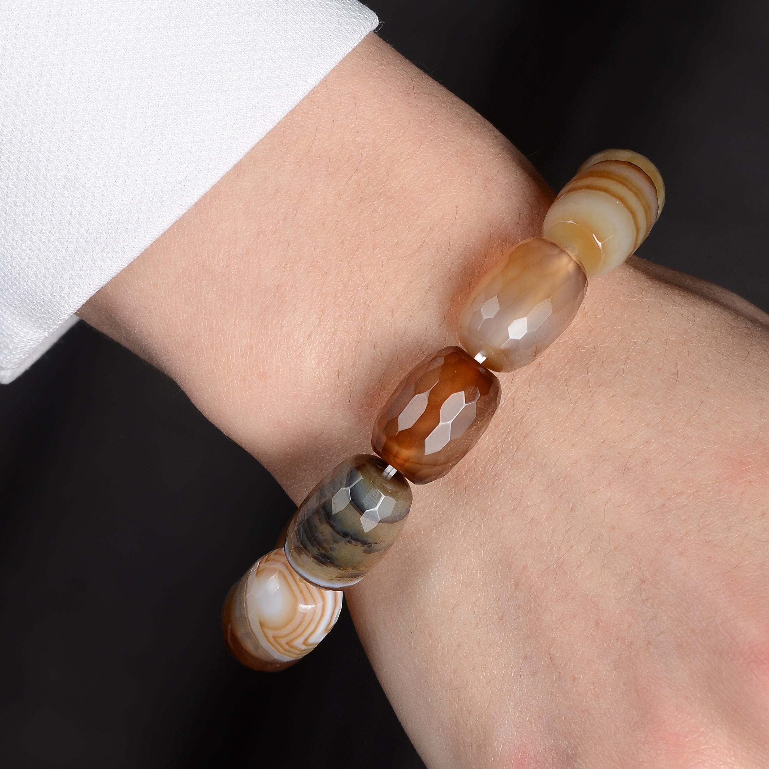 Natural Agate Gemstone Stretch Bracelet for Women - Healing Crystal Elastic Beaded Bracelet for Yoga, Meditation & Positive Energy