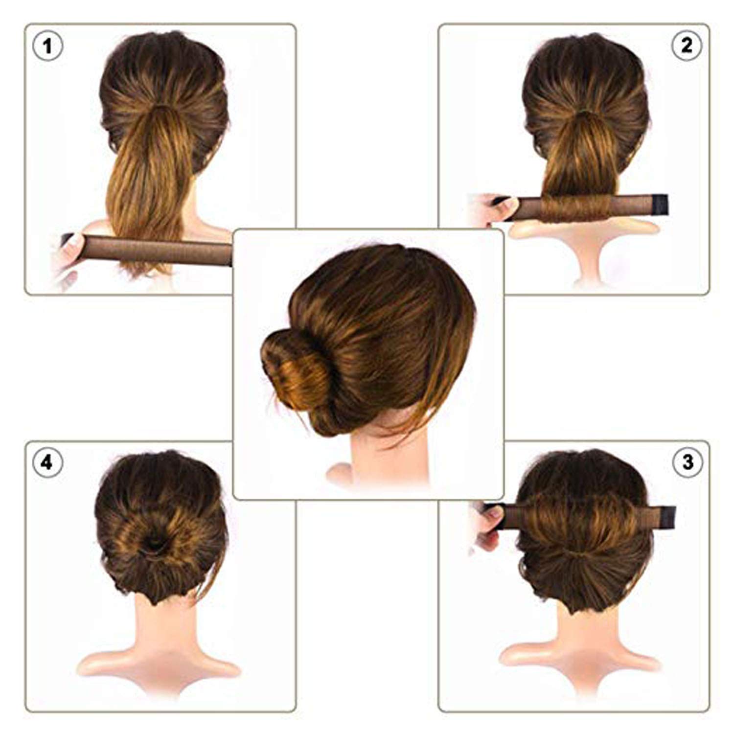 GadinFashion™ Hair Bun Maker for French Twist & Donut Bun - Brown Hair Styling Tool (Pack of 2) - Perfect for Updos, Weddings & Everyday Hairstyles