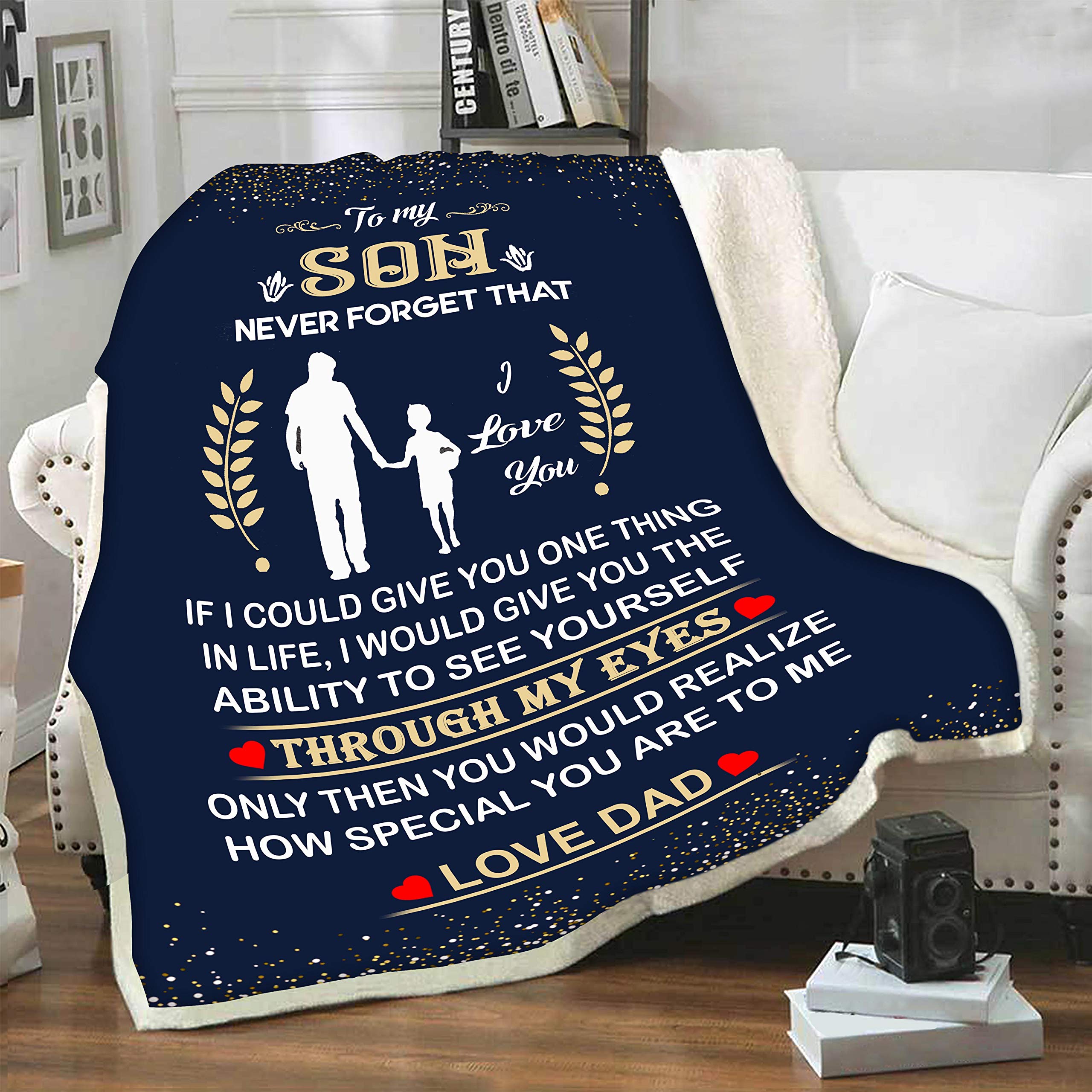 Premium Fleece Sherpa Blanket for Kids - Soft & Cozy 60x80 Inches, Never Forget That to My Son Blanket, Believe in Yourself Inspirational Gift for Children's Day, Birthday & Christmas - Perfect for Bedtime, Snuggling & Relaxation