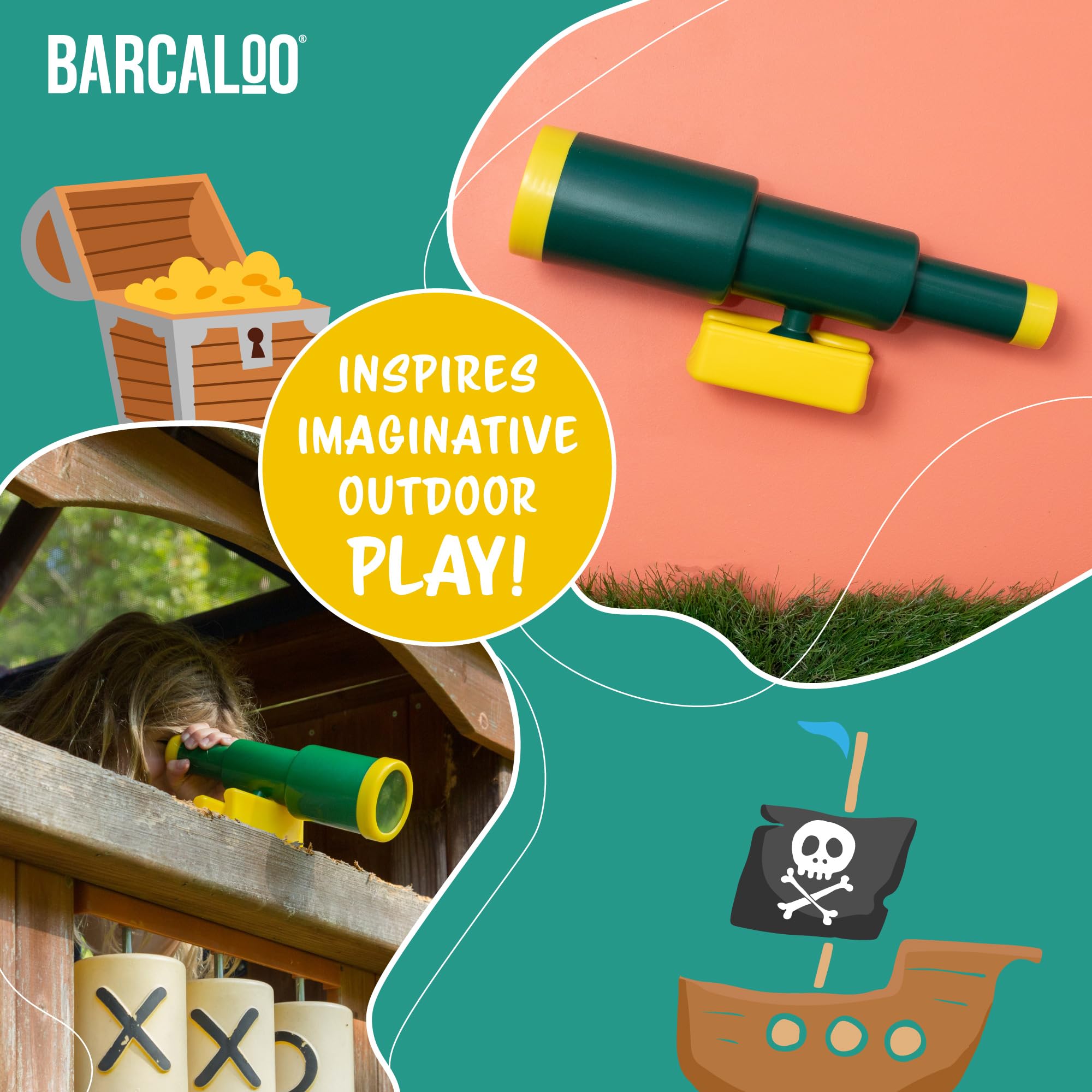 Barcaloo Kids Telescope Playset - Outdoor & Backyard Playground Accessories for Children | Pirate Telescope for Swingsets, Jungle Gyms, Treehouses & Playground Equipment | Perfect for Backyard Adventures, Pirate Role Play & Outdoor Exploration