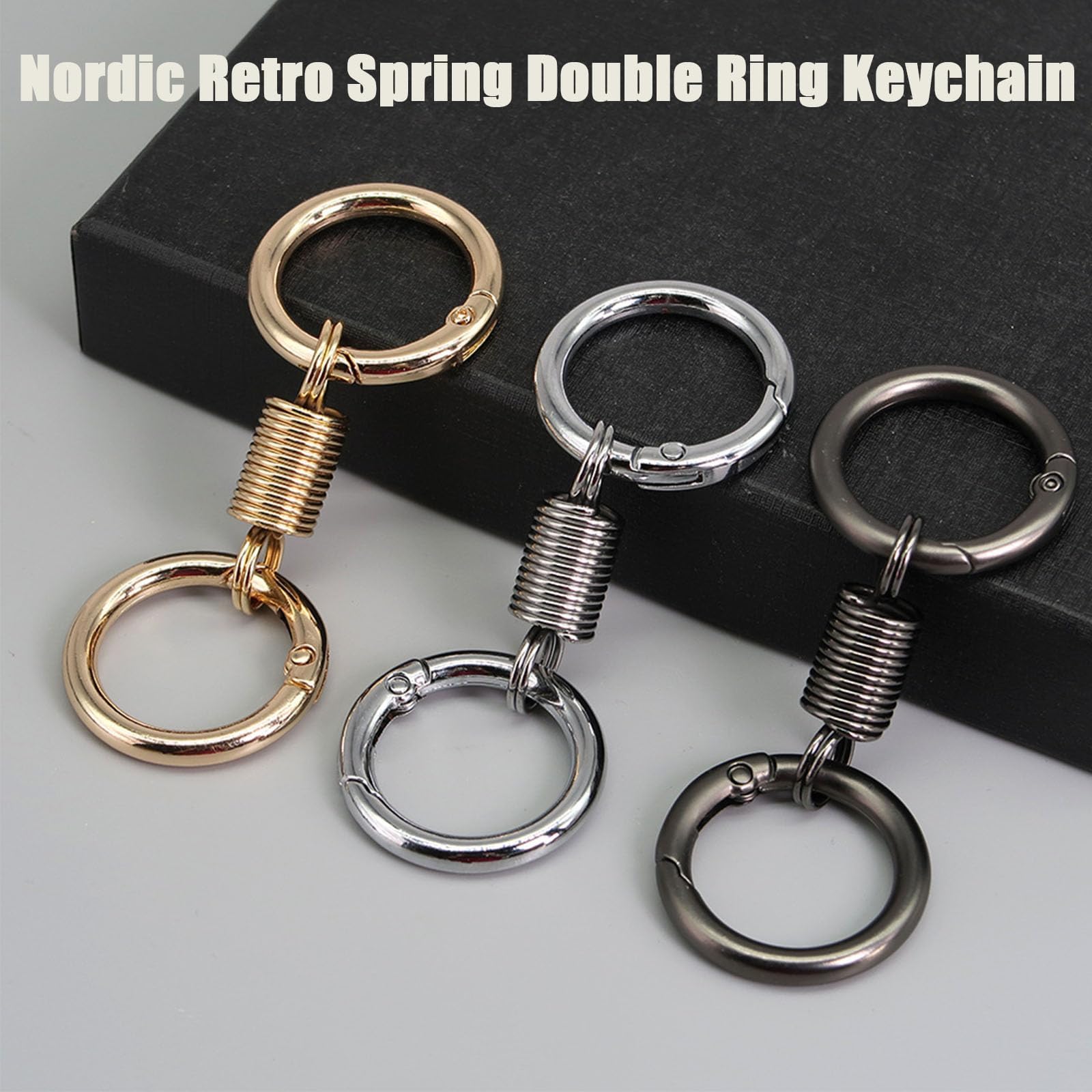 Nordic Retro Spring Double Ring Keychain - Creative Key Chain Pendant for Women & Men - Perfect for Home, Office, Car Keys & Gift Giving