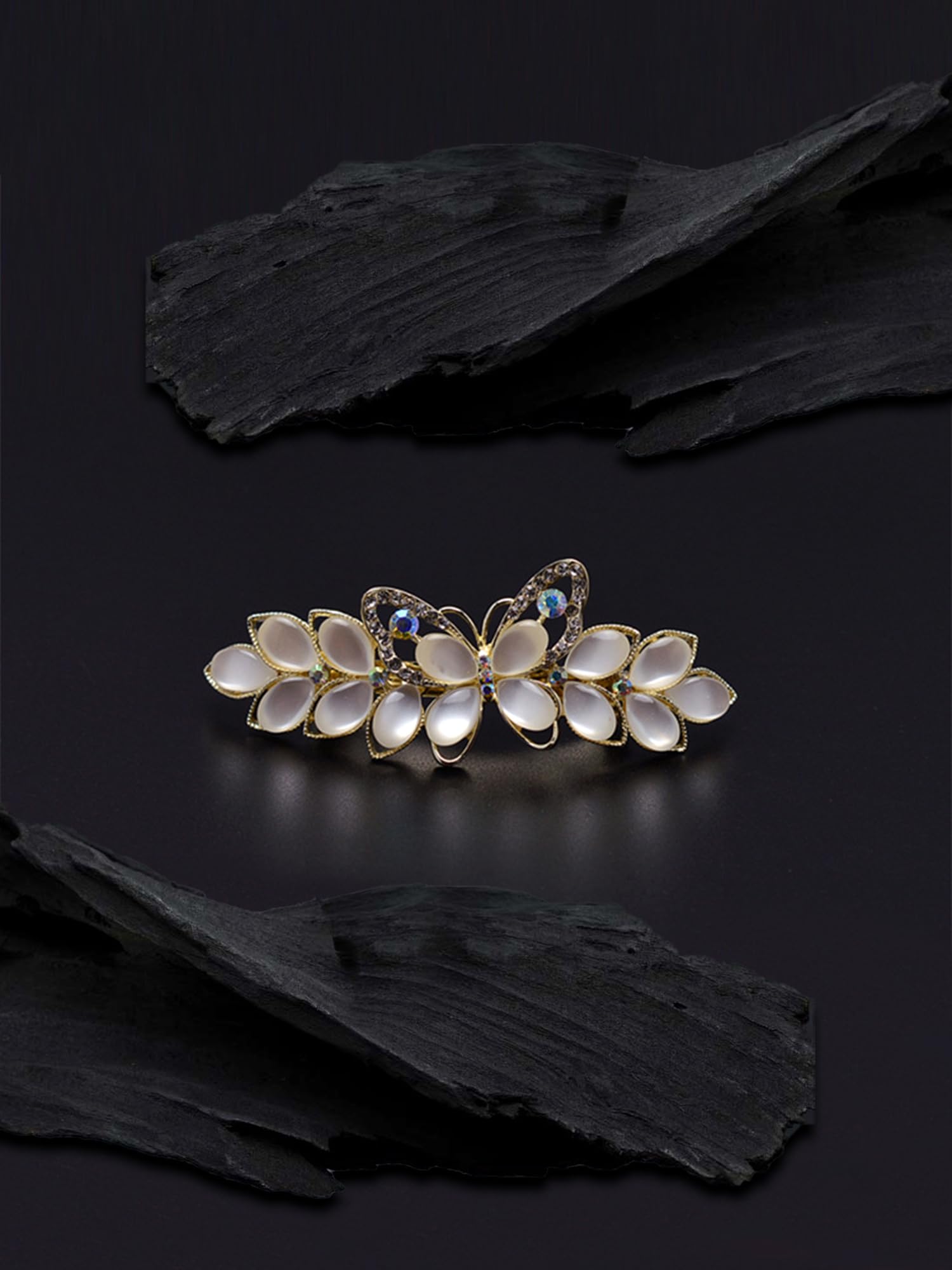 Elegant Yellow Chime Hair Clips for Women & Girls - Butterfly Barrette with Opal Stone - French Style Hair Accessories for Women - Perfect Gift for Her - Great for Weddings, Parties & Everyday Wear
