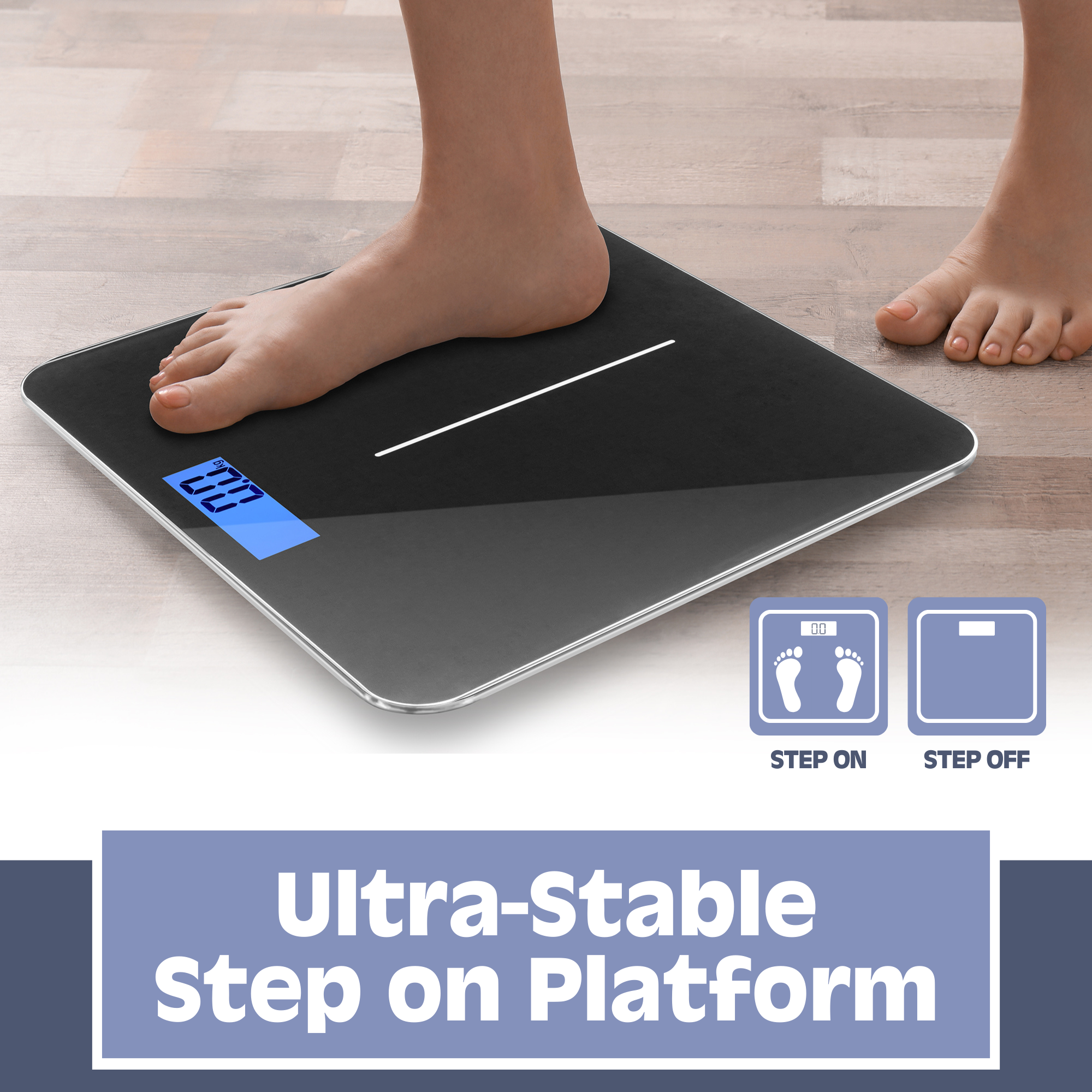 Smart Digital Bathroom Scale - Accurate Body Weight & BMI Measurement, Auto Step-On Technology, Ultra Slim 3mm Design, Black - Perfect for Home Gym, Fitness Tracking & Health Monitoring