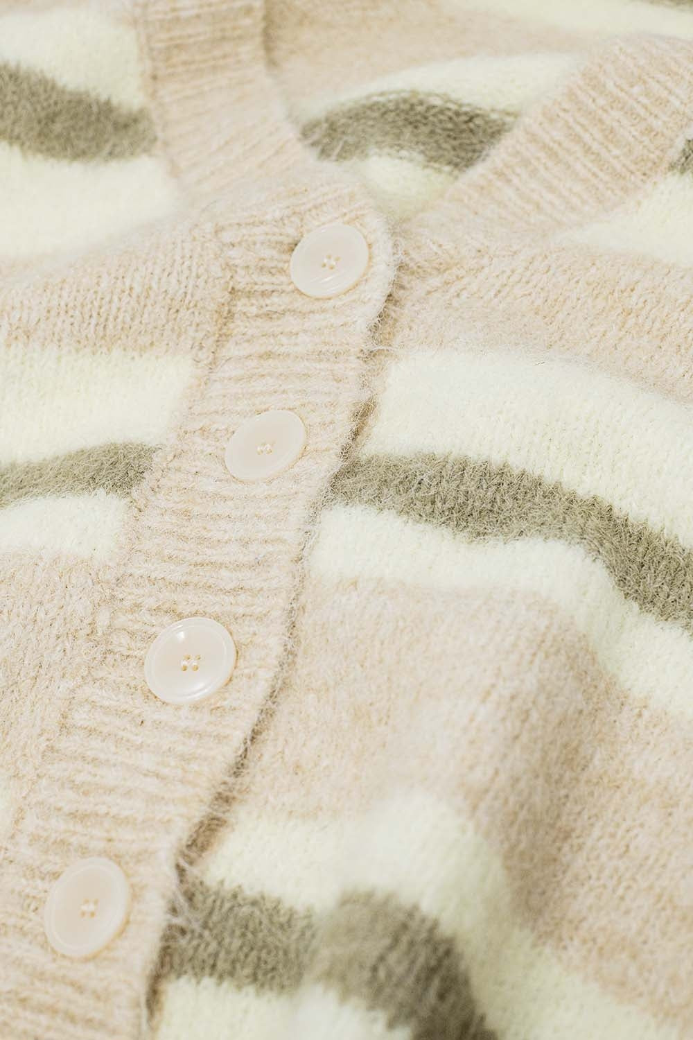 Soft Striped Beige Cardigan Sweater for Women - Cozy Knit Pullover for Fall & Winter - Perfect for Casual Outfits, Office Wear, and Lounging at Home