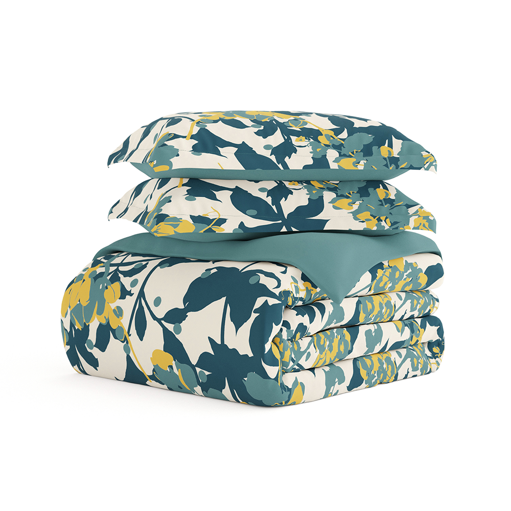 Boho Flower Reversible Duvet Cover Set 3-Piece - Floral Bohemian Bedding for Master Bedroom & Guest Room Decor