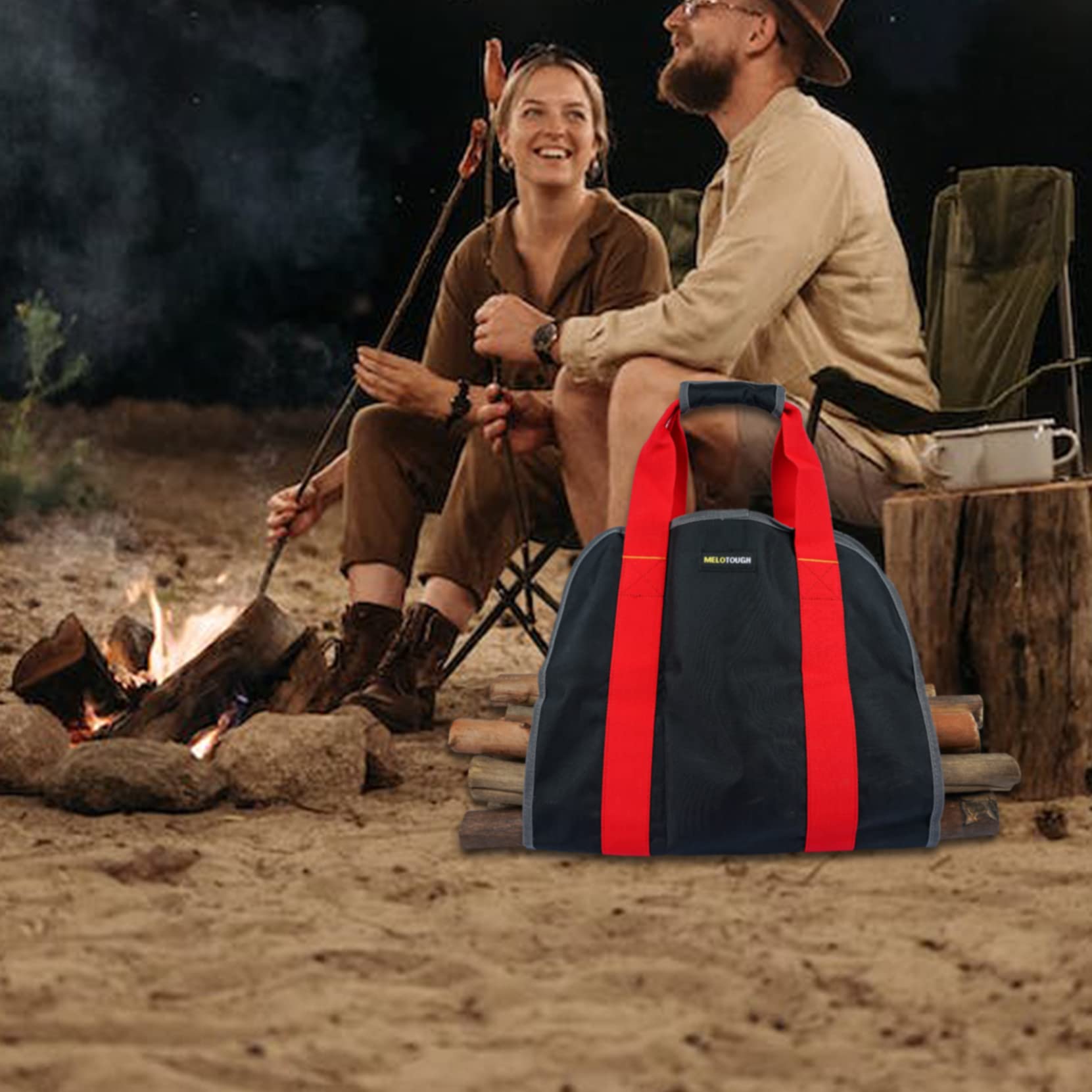 Premium MELOTOUGH Firewood Log Carrier - Heavy Duty Ballistic Nylon Tote Bag for Firewood, Stronger Than Canvas - Ideal for Camping, Fireplace & Outdoor Wood Hauling