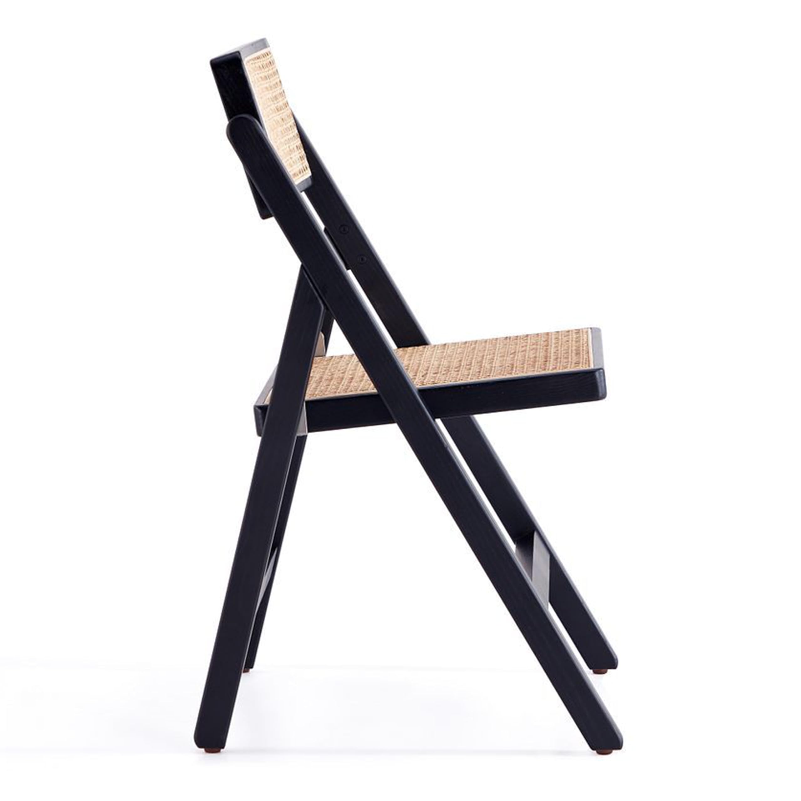 Manhattan Comfort Pullman Folding Rattan Wicker Cane Side Outdoor Dining Chair - Set of 2 in Black/Natural - Perfect for Dining Room, Patio, Restaurant, Bistro, Cafe and Pub - Ideal for Small Spaces, Outdoor Entertaining & Compact Seating Solutions