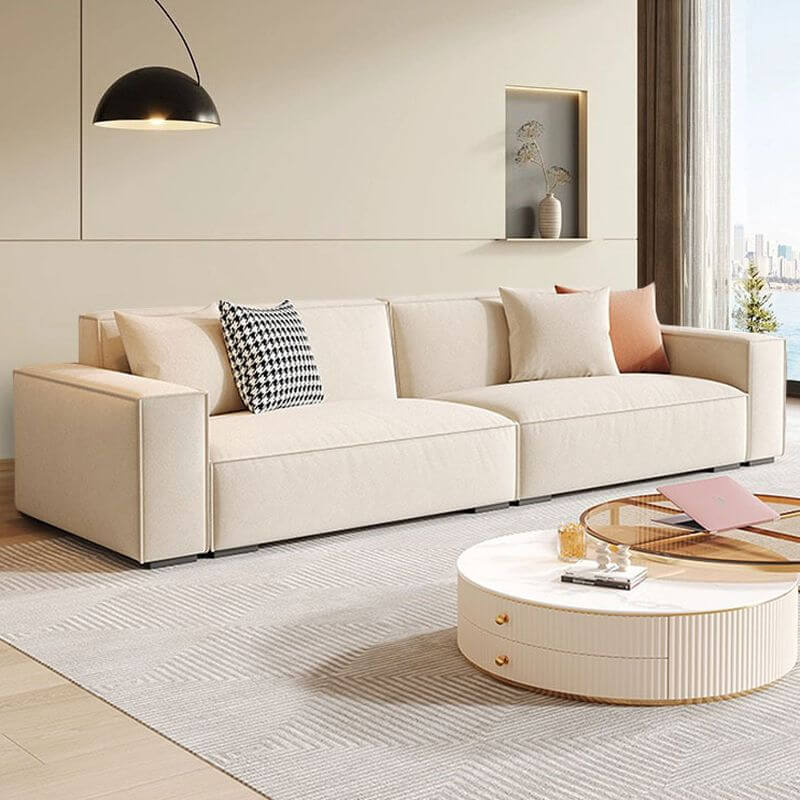 Trendy Water Resistant Solid Color Floor Sofa in Cream with Arm - Seats 5/4/3 - Perfect for Living Rooms, Dorms & Small Spaces