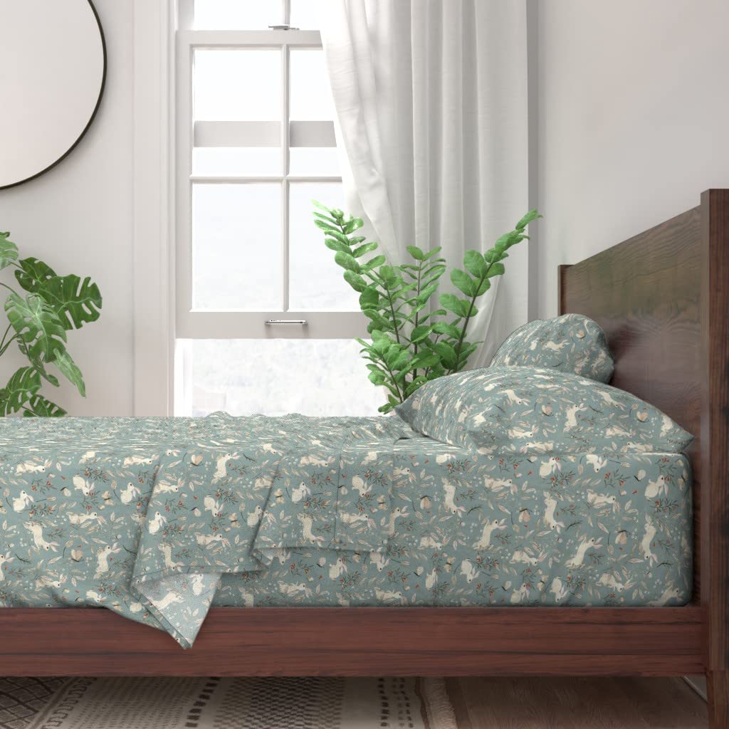 Cute Butterflies Woodland Girl Bunnies Meadow Forest Animals Blue Print 100% Cotton Twin 3-Piece Sheet Set | Soft Breathable Bedding for Kids & Teens | Perfect for Nursery, Bedroom Decor & Gift Giving