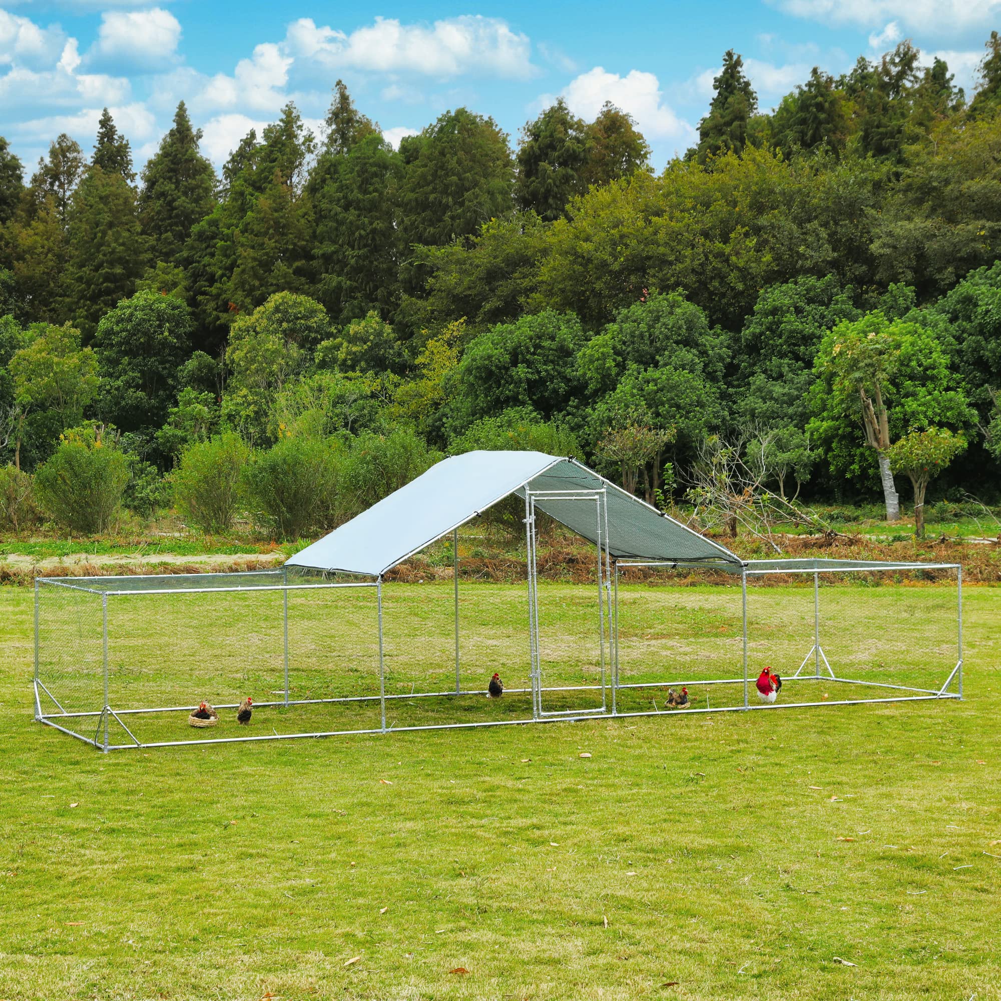 Premium Large Metal Chicken Coop with Tri-Support Wire Mesh - 6.5’x19.5’x6.5’ Outdoor Poultry Run with Waterproof & UV-Resistant Cover - Durable Duck & Rabbit House for Backyard Farming, Gardening & Pet Shelter