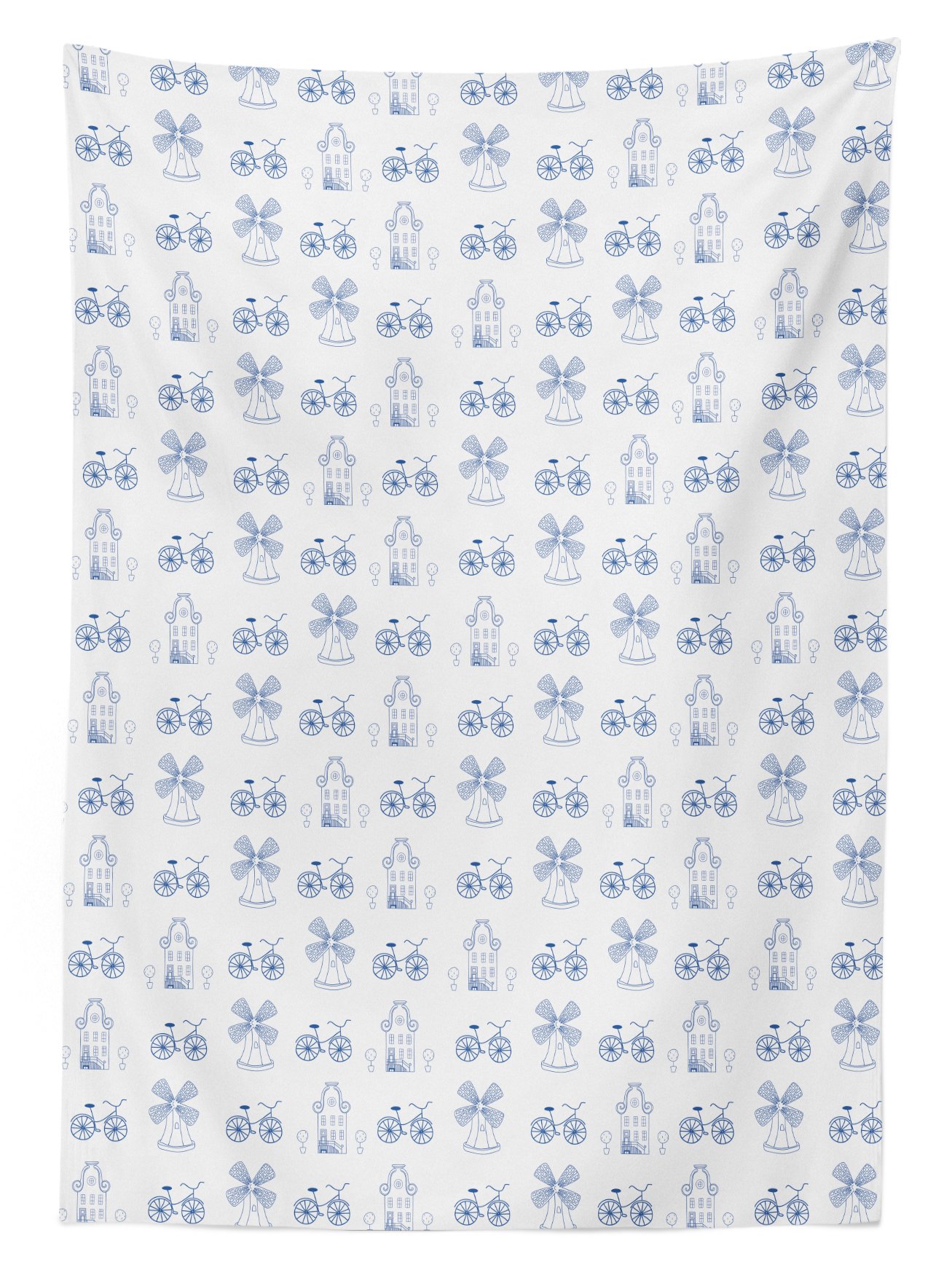Ambesonne Dutch Windmill Bicycle Tablecloth - Blue & White Outdoor Picnic Table Cover, Washable & Decorative, 58