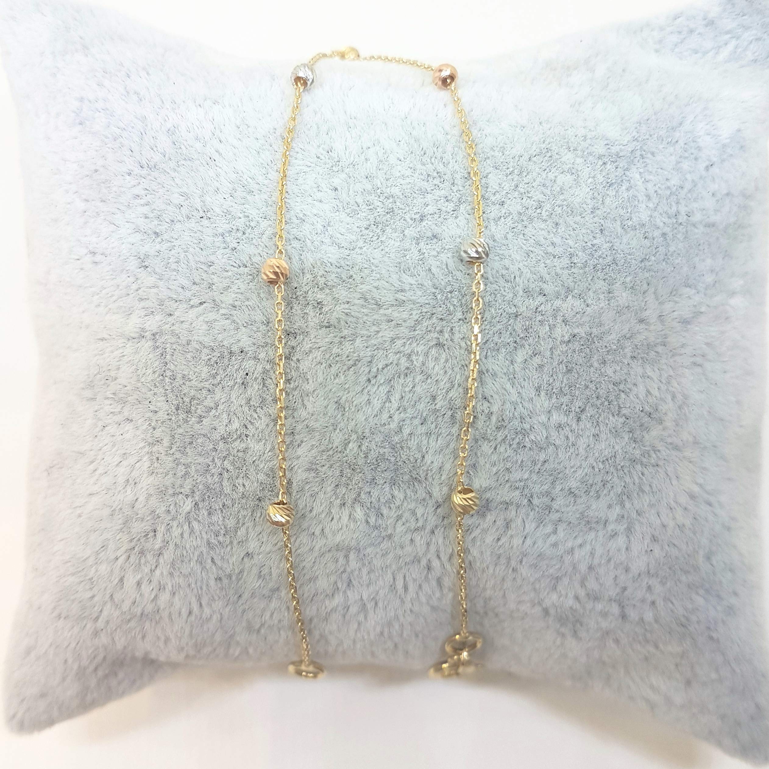 14K Real Solid Gold Single Row Beaded Ball Chain Bracelet for Women - Elegant Dainty Jewelry Gift for Her - Perfect for Everyday Wear, Special Occasions & Gifts