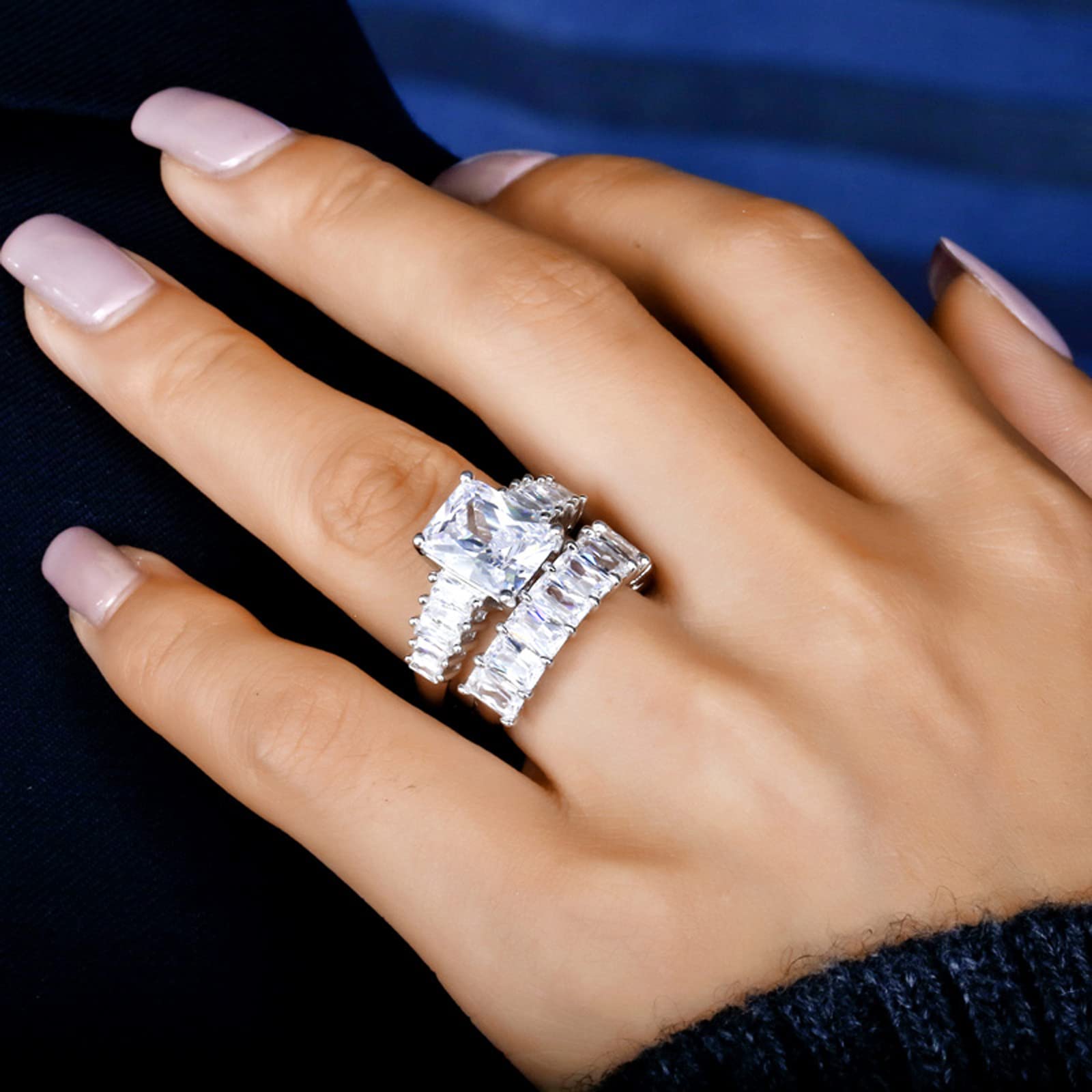 Jeulia 2PC Wedding Ring Set 3.85ct Radiant Cut Solitaire Engagement Ring for Women - 925 Sterling Silver Cubic Zirconia Diamond Eternity Band, Anniversary Promise Ring Bridal Set with Jewelry Box - Perfect for Proposals, Weddings & Romantic Gifts