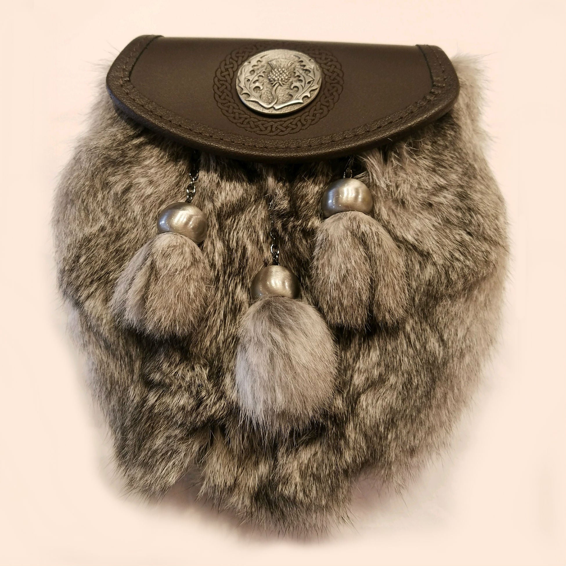 Premium Grey Chinchilla Semi Dress Sporran - Authentic Scottish Kilt Accessory for Men | Perfect for Weddings, Highland Games & Formal Events