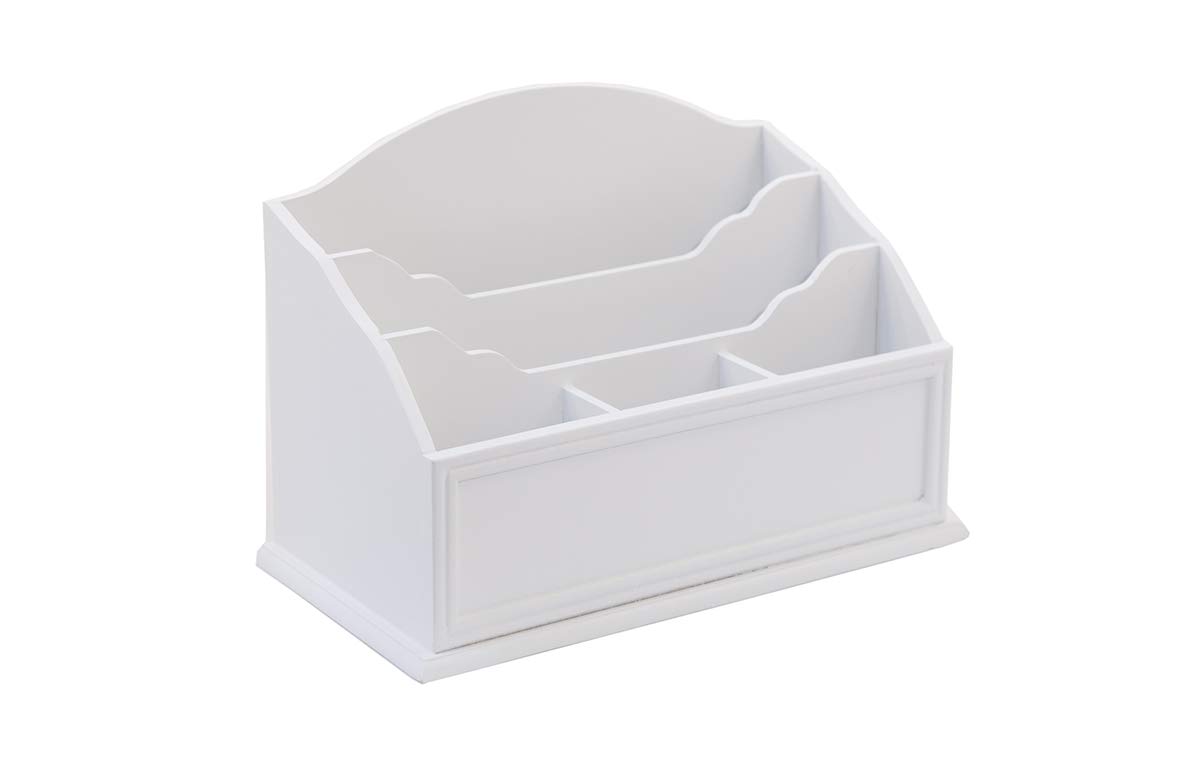 Premium White Wooden Desktop Letter Holder – 5-Slot Mail & Stationery Organizer – High-Quality Wooden Desk Organizer for Pens, Pencils, Bills & Documents – Perfect for Home Office, School & Workspace Organization
