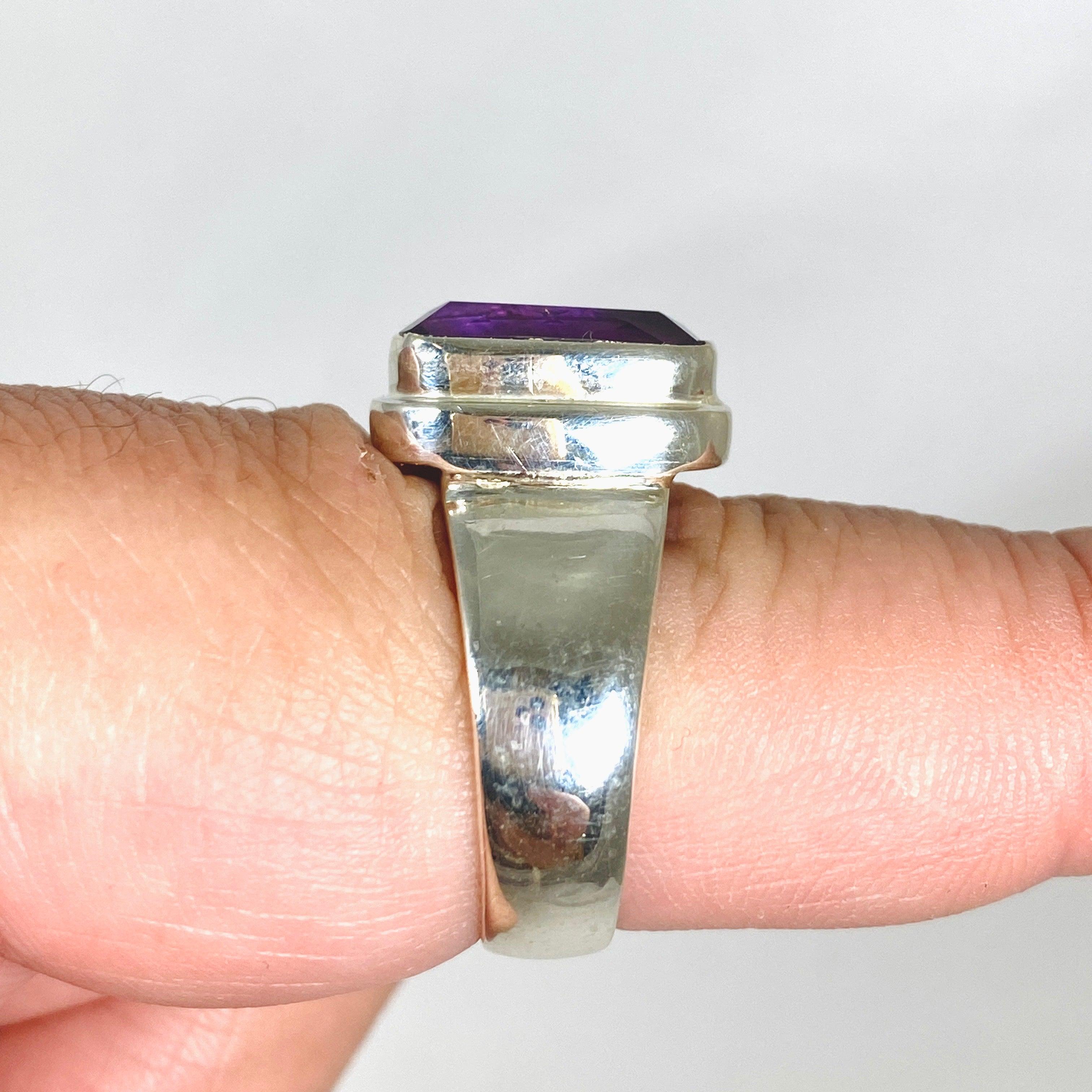 Amethyst Rectangular Faceted Ring - Size 9 - KRGJ2946 - Elegant Jewelry for Women, Perfect for Weddings, Parties & Everyday Wear