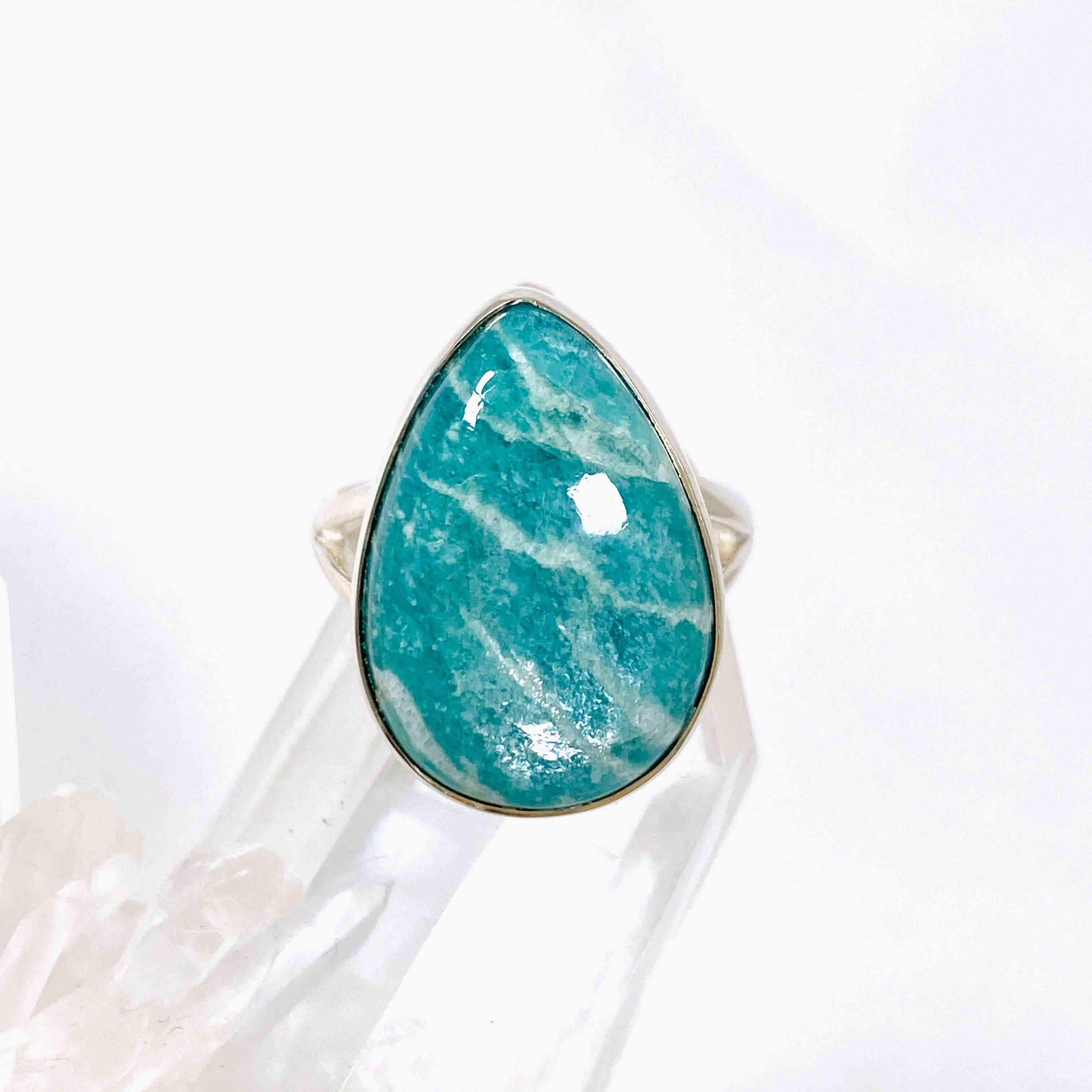 Amazonite Teardrop Ring - Size 8 - KRGJ2892 - Elegant Handmade Jewelry for Women, Perfect for Weddings, Parties & Everyday Wear
