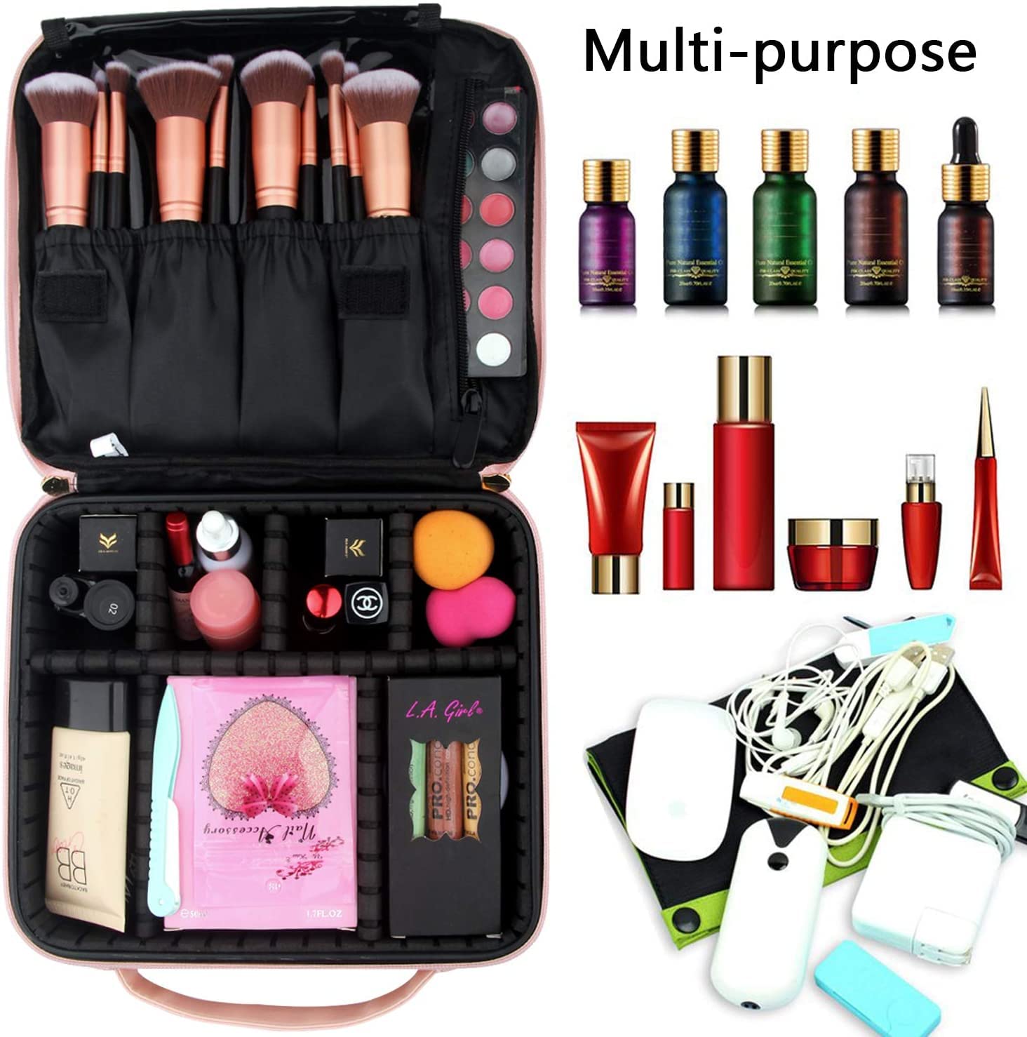 GOCART with G Logo Nylon Cosmetic Bag - Travel Makeup Organizer for Women, Waterproof Toiletry Pouch for Makeup Brushes & Skincare (Perfect for Vacation, Gym, Business Trips)