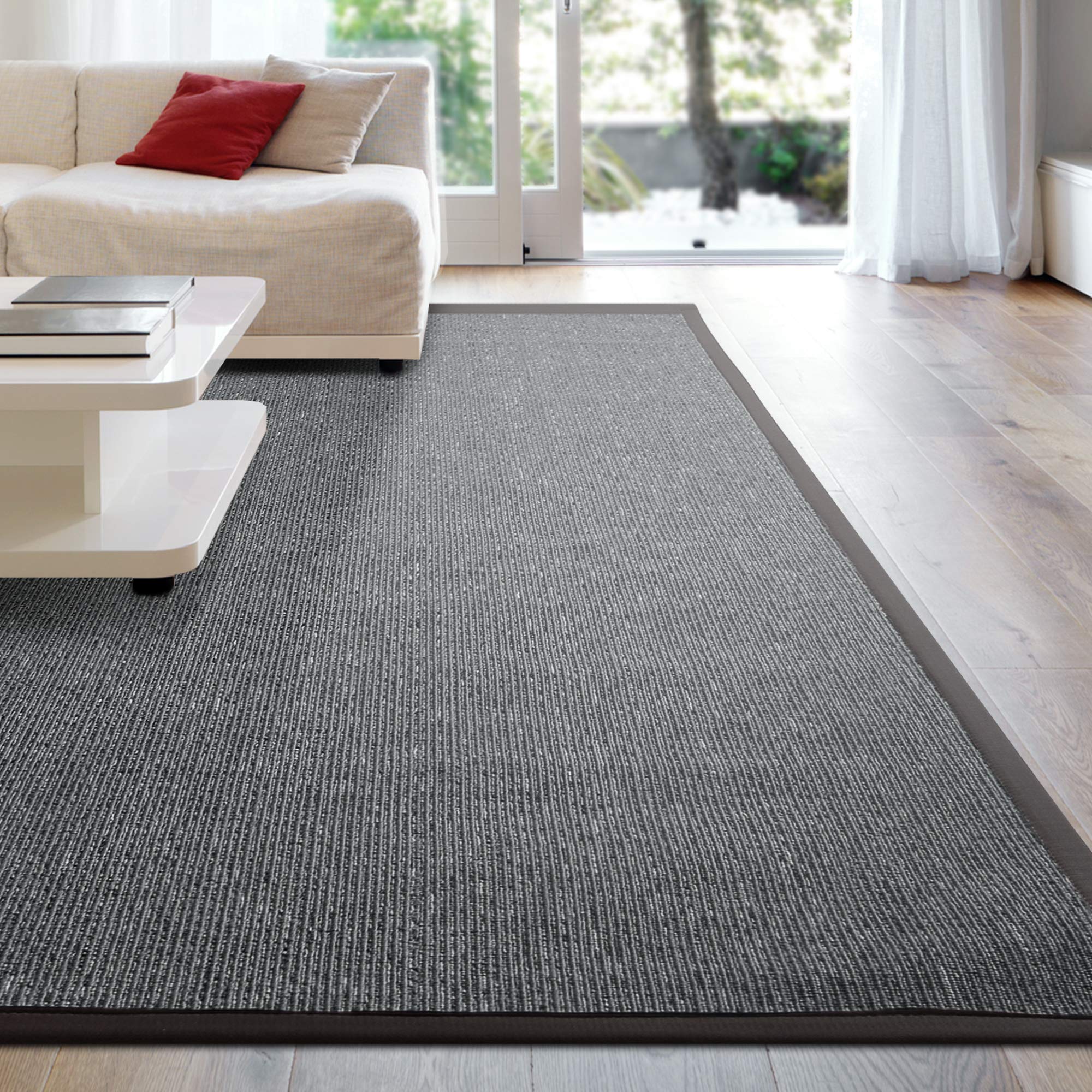 Premium Synthetic Sisal Area Rug - Soft, Stain Resistant & Easy to Clean - Graphite 4x6 ft - Perfect for Living Room, Bedroom & High-Traffic Areas