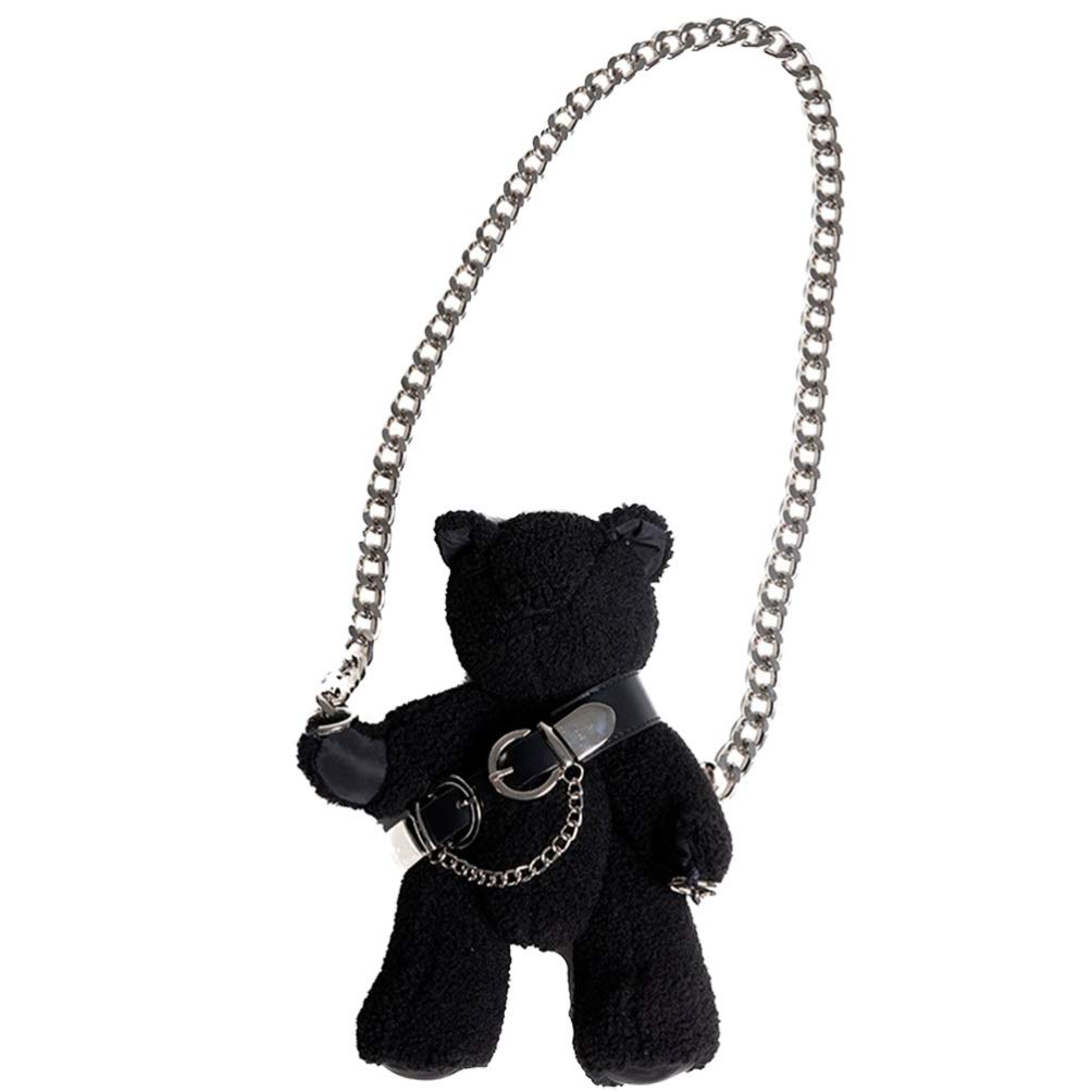 Stylish Black Crossbody Bag with Chain Strap - Cute Teddy Bear Animal Purse for Women & Girls | Gothic Fashion Accessory for Casual Outings, Parties & Daily Use