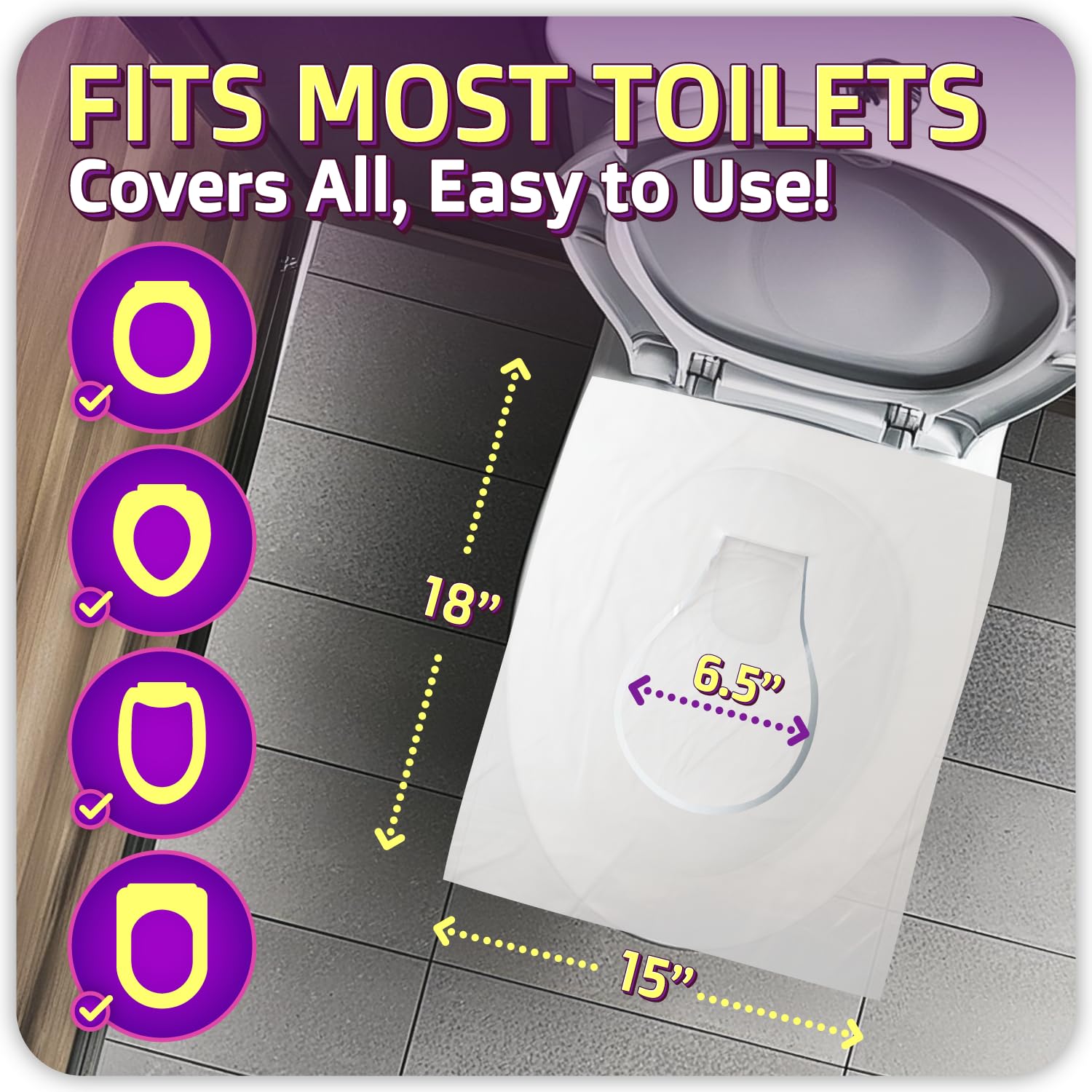 50 Pcs Biodegradable & Flushable Disposable Toilet Seat Covers - Travel Essentials for Public Restrooms, Camping, Airports & Hotels | Compact One Size Fits All Toilet Seat Liners | FIFCO