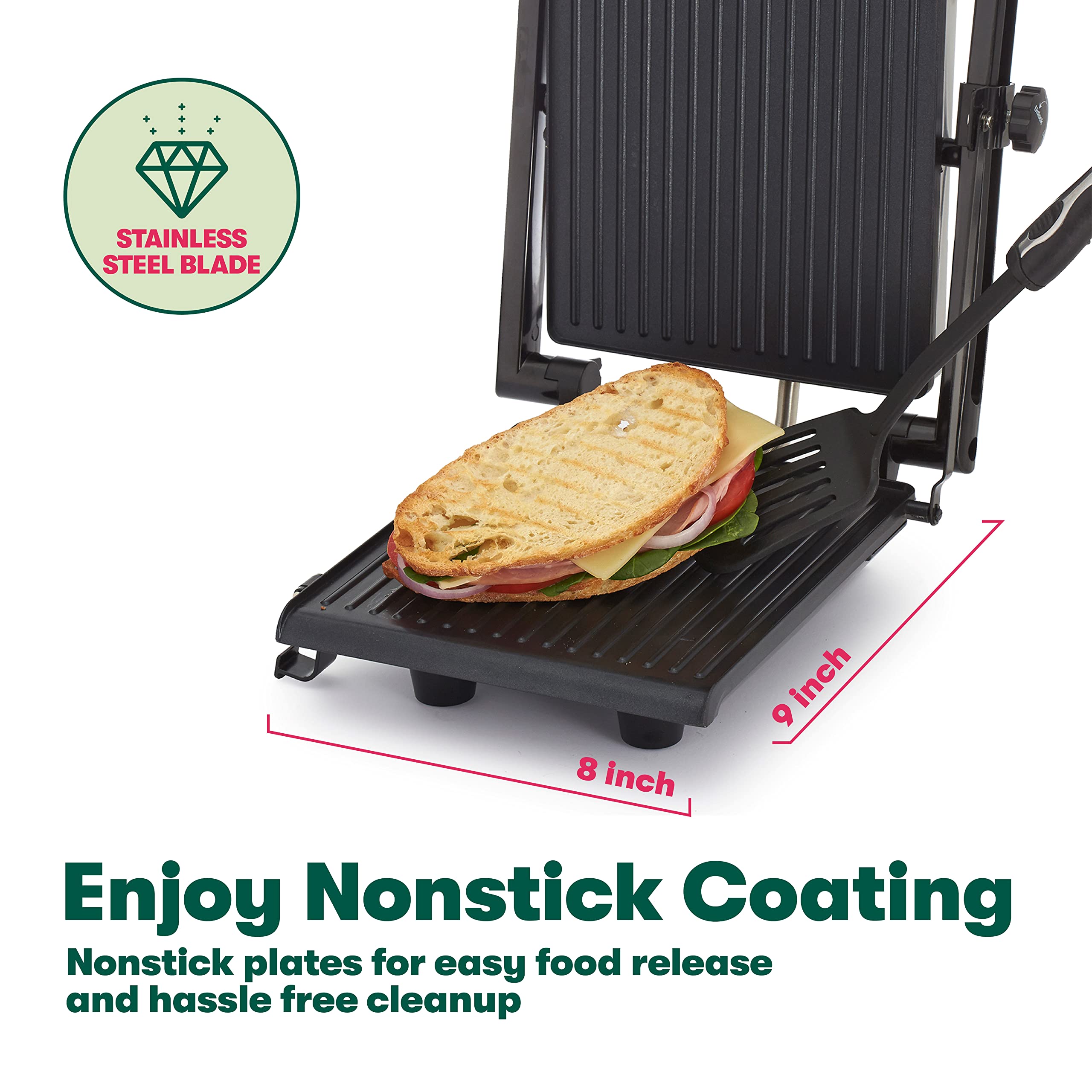 BELLA Panini Press & Sandwich Maker - Electric Indoor Grill with Nonstick Plates, Adjustable Lid & Removable Drip Tray - Perfect for Paninis, Grilled Cheese & Quick Meals - Stainless Steel Design for Home & Office Use