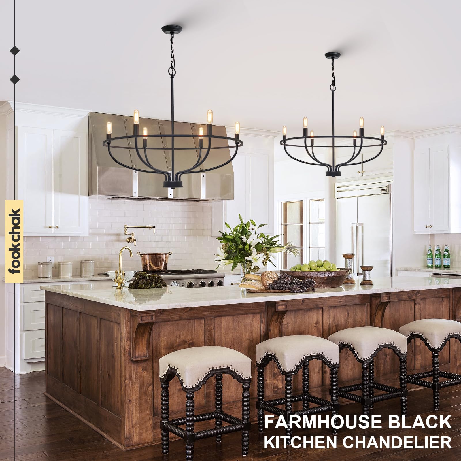 6-Light Farmhouse Black Chandelier - Modern Metal Candle Hanging Light Fixture for Dining Room, Bedroom, Kitchen, Living Room & Entryway - 28.54 Inch Rustic Ceiling Lighting - Perfect for Farmhouse Decor, Wedding Venues & Cozy Home Ambiance