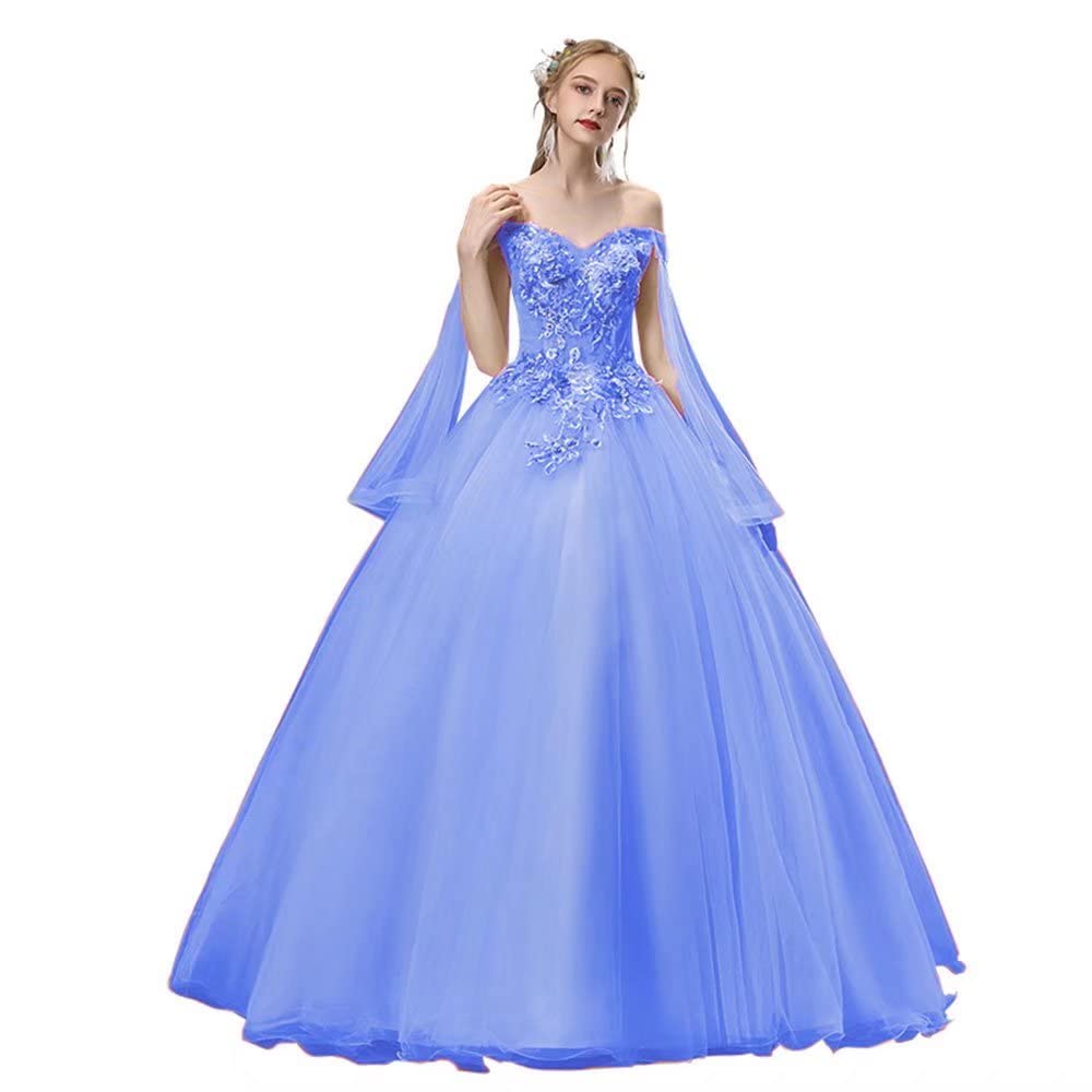 FTBY Women's Elegant Long Tulle Applique Beaded Evening Dress - Homecoming, Prom, Formal Party Gown for Special Occasions & Black Tie Events