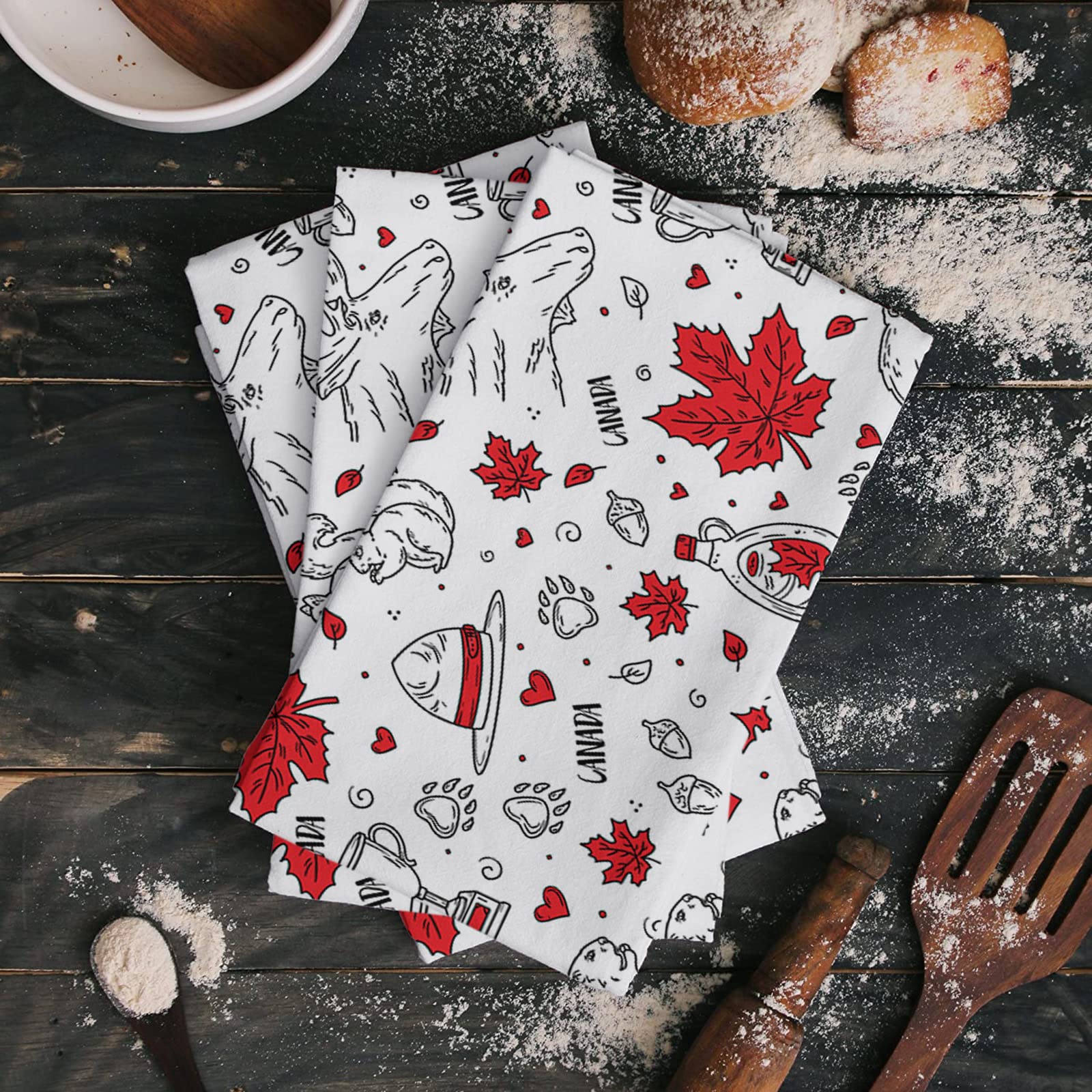 Marple Beaver Flag Kitchen Towels - Super Absorbent Microfiber Dish Cloths for Kitchen, Hand, Tea & Bath - Canada Red White Flag Quick-Dry Cleaning Towels (1-PC, 18x28) - Perfect for Dish Drying, Counter Cleaning & Canadian-Themed Home Decor