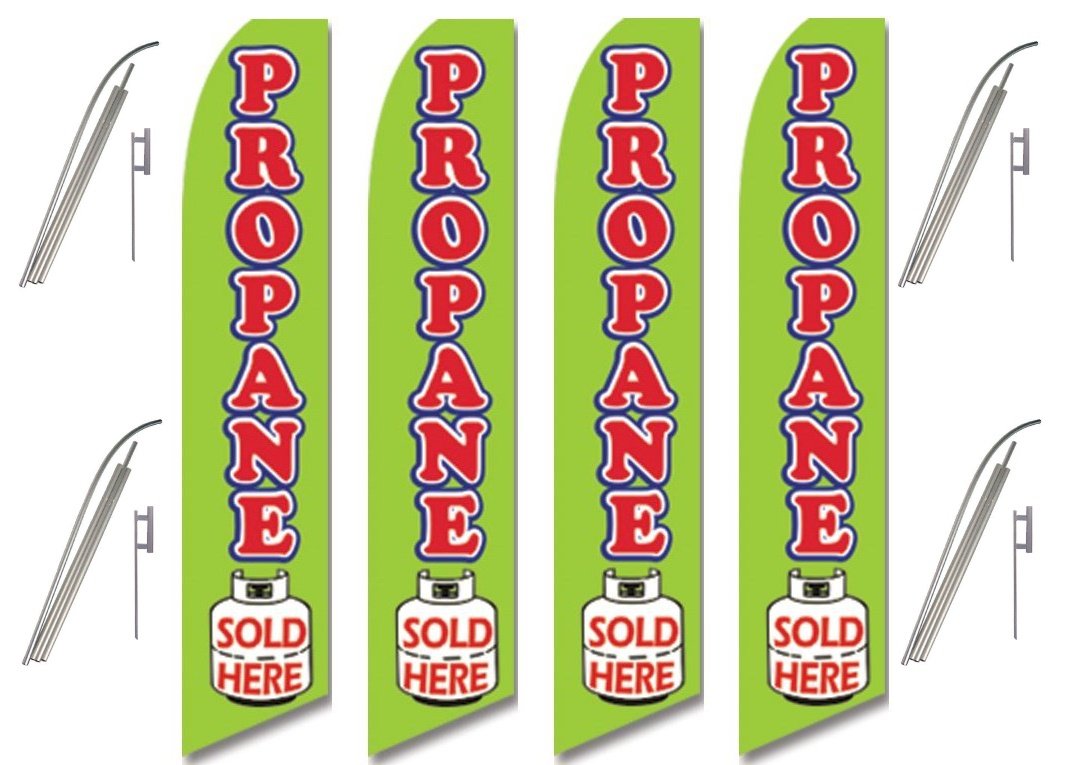 4 Pack Swooper Flags with Poles - Green, Red, Blue - Outdoor Advertising & Propane Signage - Perfect for Gas Stations, Car Dealerships & Retail Stores