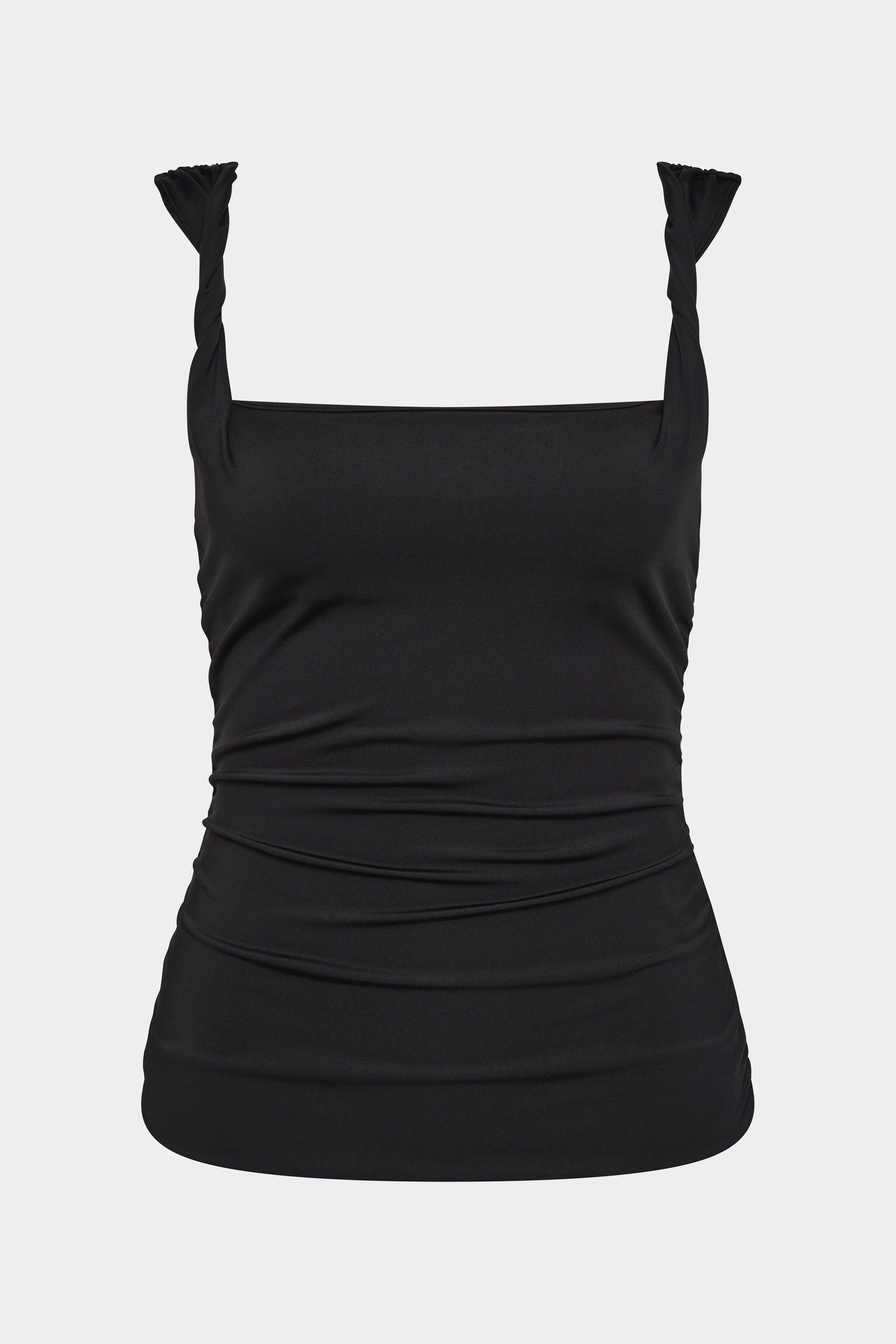 Elm Twist Tank Top for Women - Black Stretchy Slim Fit Camisole - Perfect for Yoga, Workout & Casual Wear